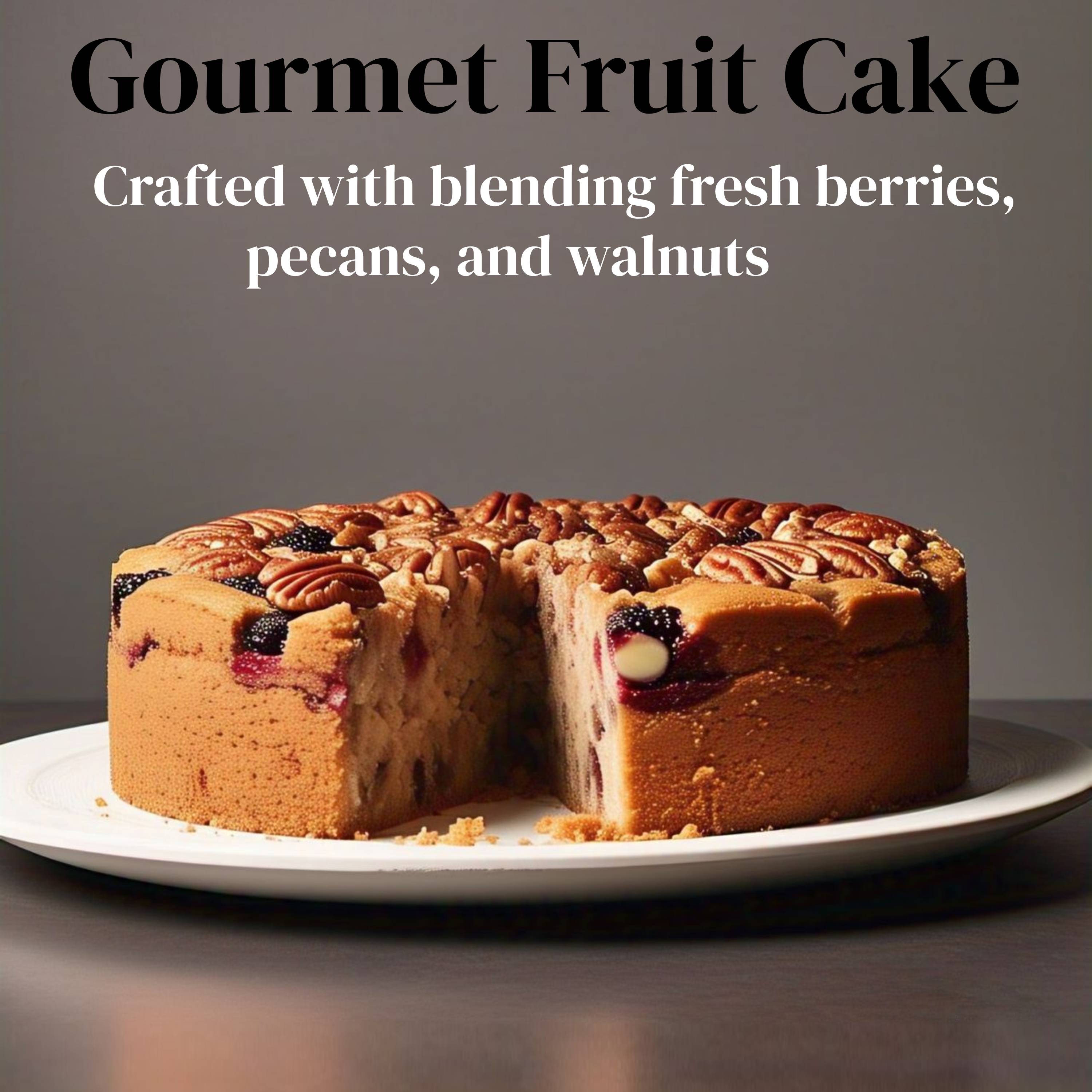 Andy Anand sugar free fruit cake with mango coconut, fresh berries, pecans & walnuts, moist diabetic friendly gourmet dessert