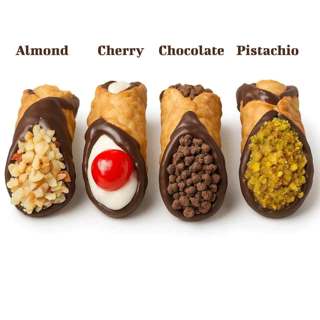 8-piece Chocolate Cannoli Sicilian Italian dessert in 4 delicious flavors, and beautifully plated to give an aesthetic look.