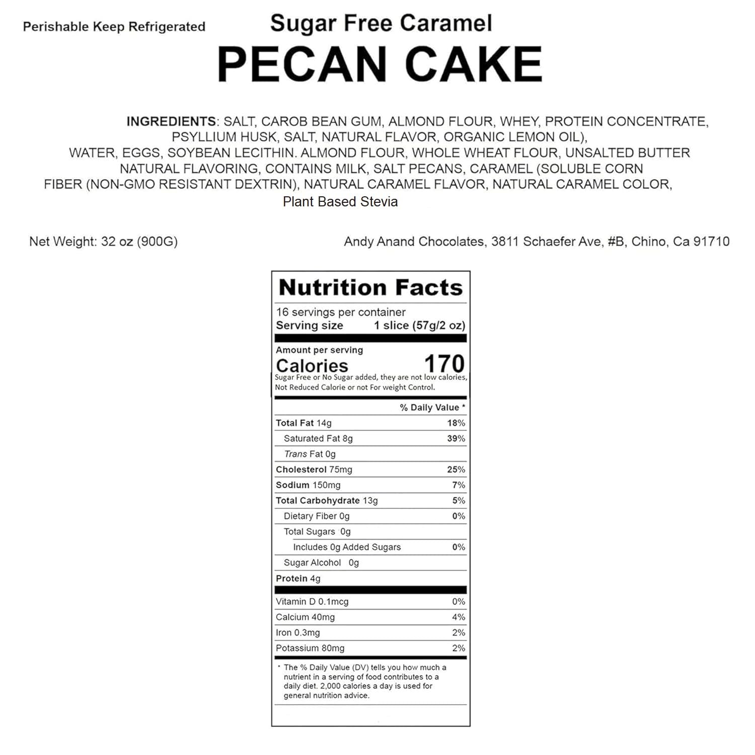 Andy Anand Chocolates Food & Beverages > Desserts & Sweets > Cakes > Sugar-Free Cakes Andy Anand Sugar-Free Pecan Cake, 9-Inch, 2 lb – Handcrafted, All-Natural, No Preservatives, Luxurious Diabetic-Friendly Birthday Gift Box Sugar-Free Pecan Cake 2 lb | Keto, Nationwide