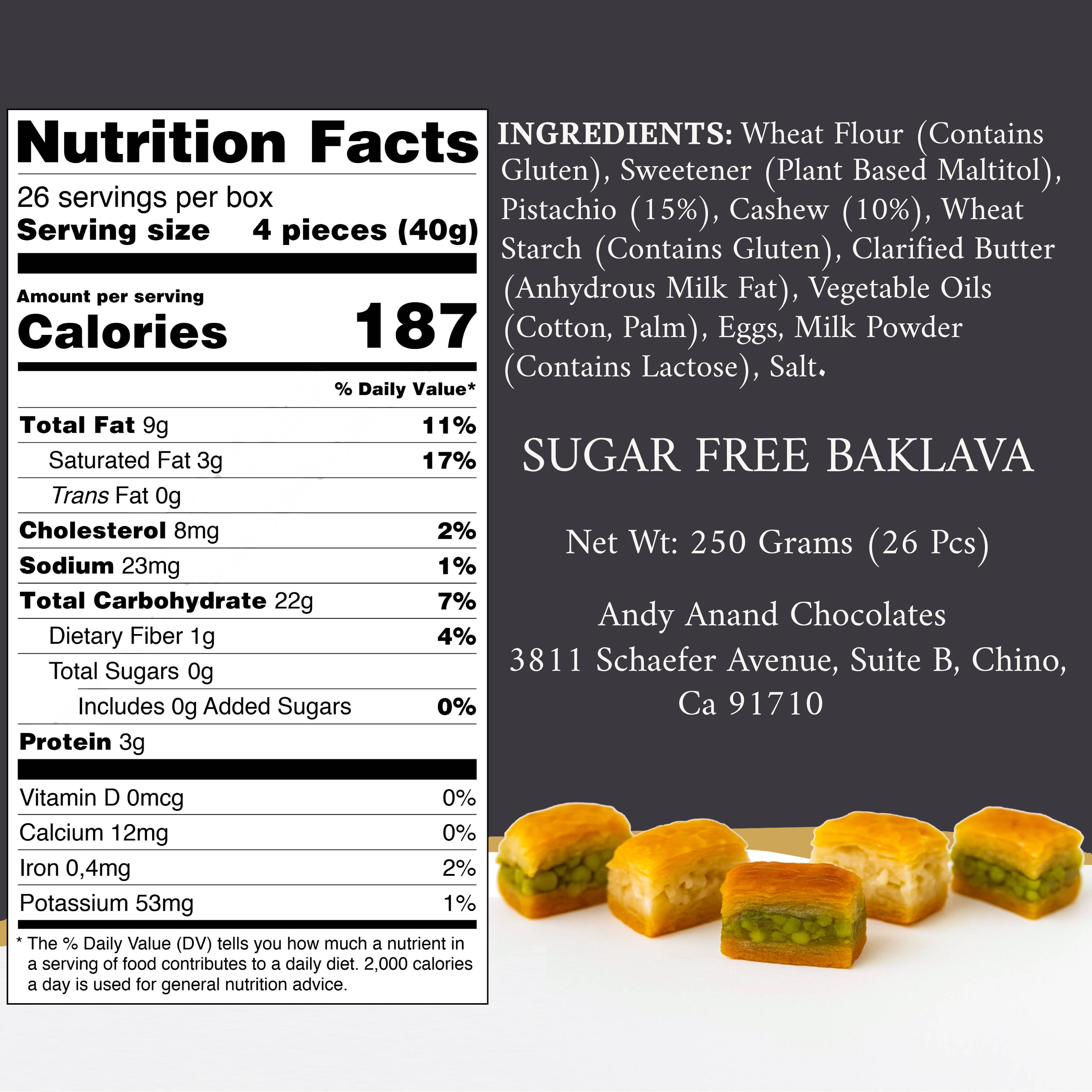 Andy Anand Chocolates Food & Beverages > Desserts & Sweets > Bakery > Baklava Andy Anand Sugar-Free Turkish Baklava, 26 pc, 8.8 oz – Pistachio, Walnut & Hazelnut, Flaky Phyllo, Diabetic-Friendly Birthday Gift Box Sugar-Free Turkish Baklava 26 pc | Nationwide