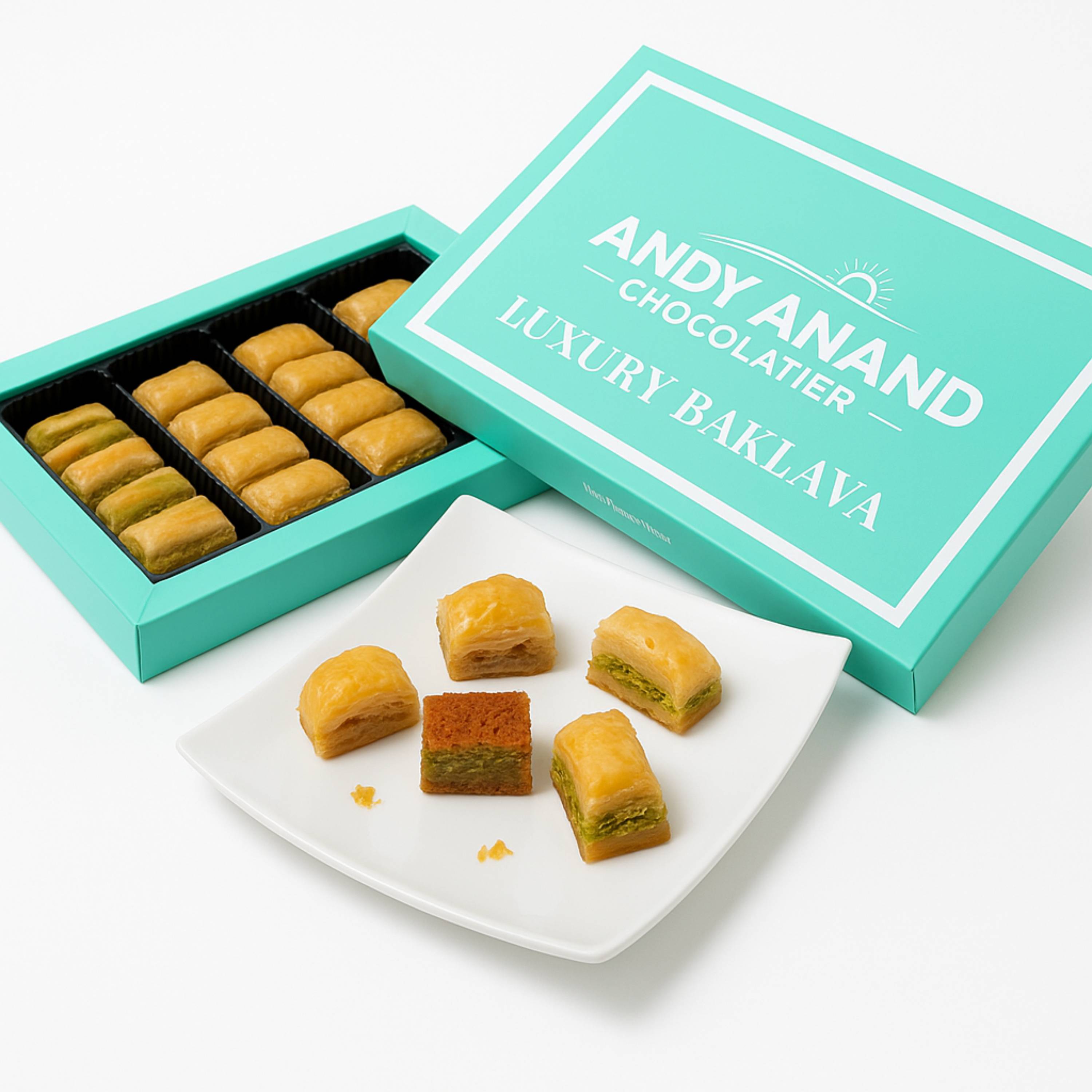Andy Anand Chocolates Food & Beverages > Desserts & Sweets > Bakery > Baklava Andy Anand Sugar-Free Turkish Baklava, 26 pc, 8.8 oz – Pistachio, Walnut & Hazelnut, Flaky Phyllo, Diabetic-Friendly Birthday Gift Box Sugar-Free Turkish Baklava 26 pc | Nationwide