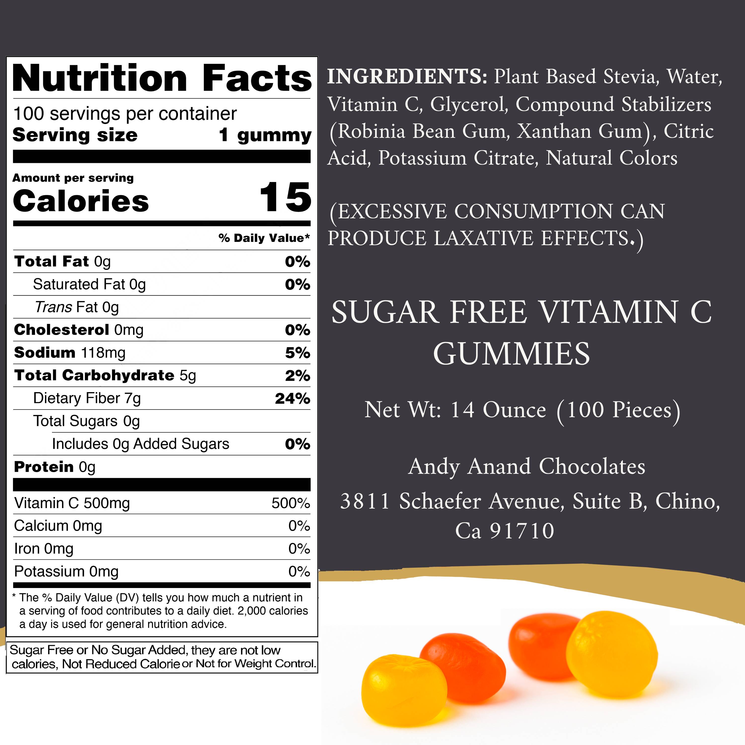 Andy Anand Chocolates Food & Beverages > Desserts & Sweets > Sugar Free Candy Andy Anand Sugar-Free Vitamin C Gummies, 50 ct, 500mg – Strawberry, Mango & Peach Flavors, Keto, Immune & Antioxidant Support Gift Box Sugar-Free Vitamin C Gummies 500mg 50 ct | Nationwide