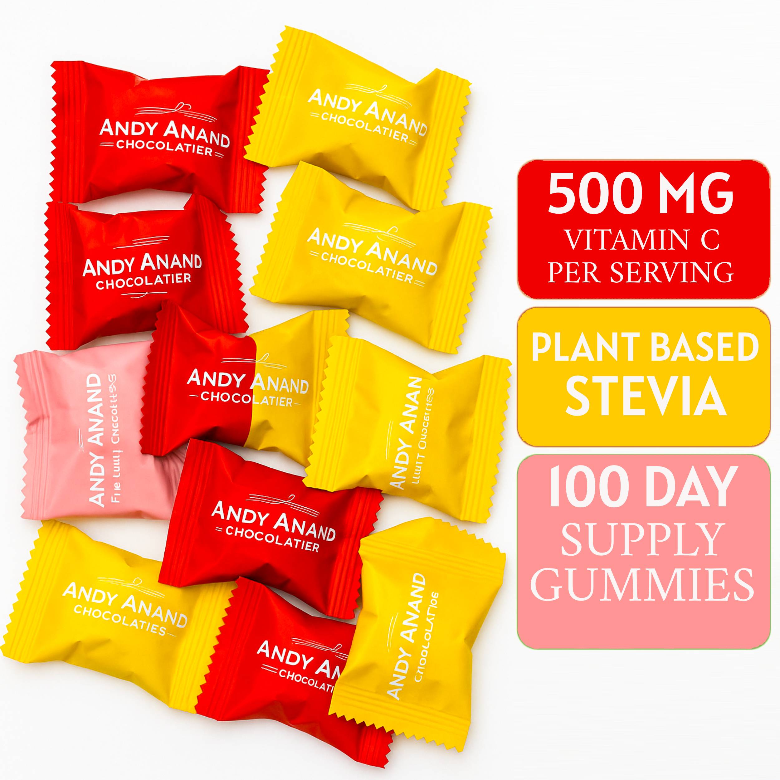 Andy Anand Chocolates Food & Beverages > Desserts & Sweets > Sugar Free Candy Andy Anand Sugar-Free Vitamin C Gummies, 50 ct, 500mg – Strawberry, Mango & Peach Flavors, Keto, Immune & Antioxidant Support Gift Box Sugar-Free Vitamin C Gummies 500mg 50 ct | Nationwide