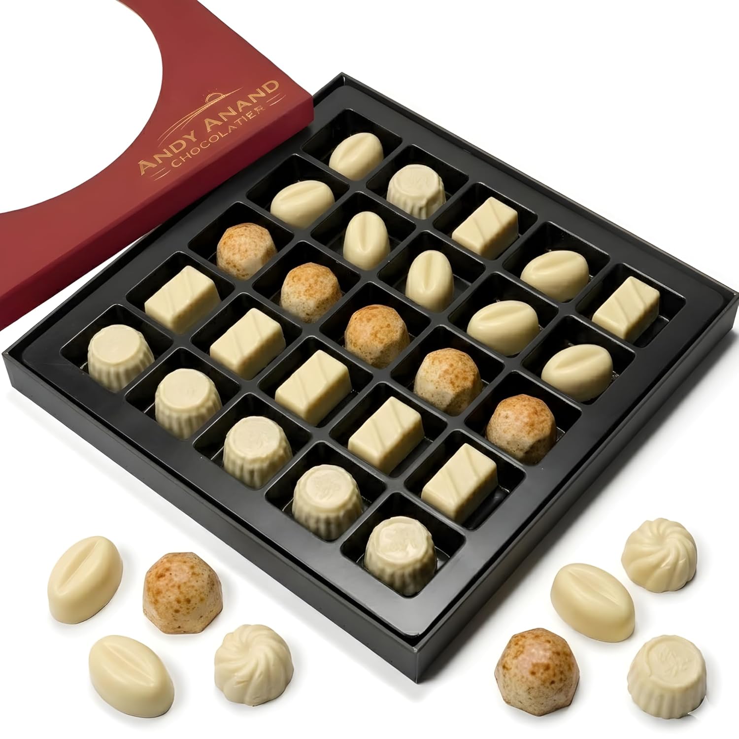 Andyanand Food & Beverages > Desserts & Sweets > Chocolate > Sugar Free Andy Anand Sugar-Free Belgian White Chocolate Truffles & Pralines, 25 pc, 10.5 oz – Stevia Sweetened, Keto & Diabetic-Friendly Gift Box Sugar-Free White Chocolate Truffles 25 pc | Ships Nationwide