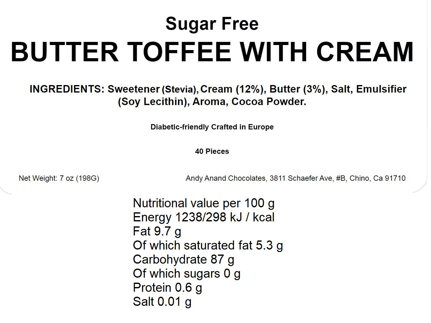 Sugar Free Butter Toffee, a sugar free candy