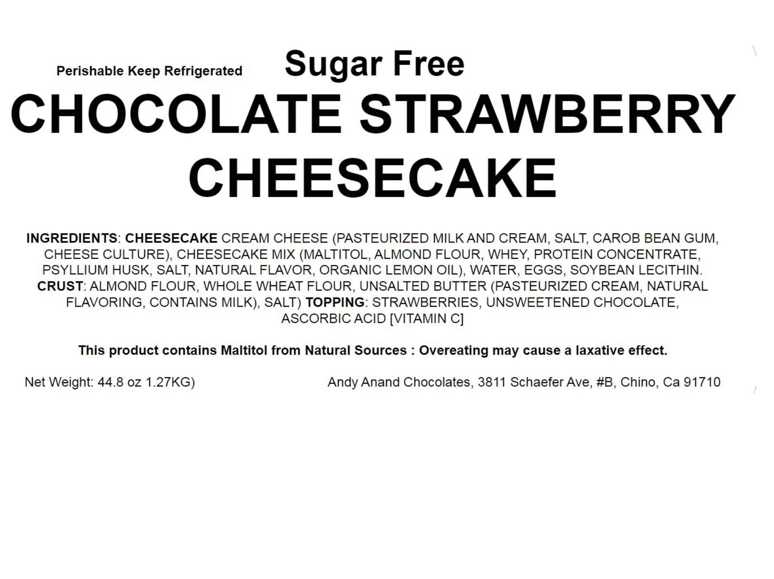 Andy Anand Chocolates Food & Beverages > Desserts & Sweets > Cakes > Sugar-Free Cheesecakes Andy Anand Sugar-Free Chocolate Strawberry Cheesecake, 9-Inch, 2.8 lb – Real Chocolate Truffles, Diabetic-Friendly, Birthday Gift Box Sugar-Free Chocolate Strawberry Cheesecake | Nationwide