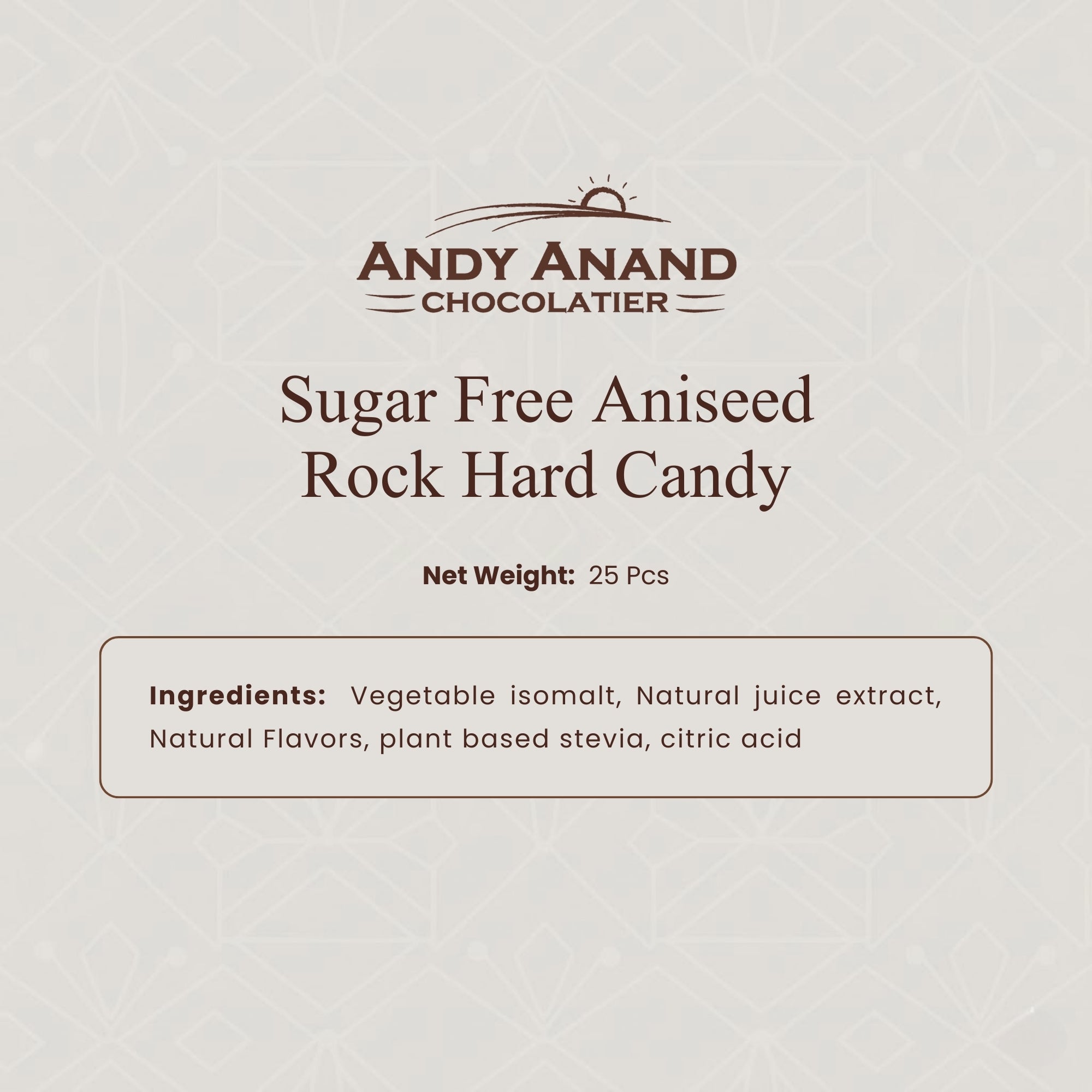 Andyanand Food & Beverages > Confectionery > Hard Candy > Sugar-Free Andy Anand Sugar-Free Aniseed Rock Hard Candy, 25 pc – European Copper-Kettle Boiled, Keto & Diabetic-Friendly Gourmet Snack Gift Box Sugar-Free Aniseed Rock Hard Candy | Ships Nationwide