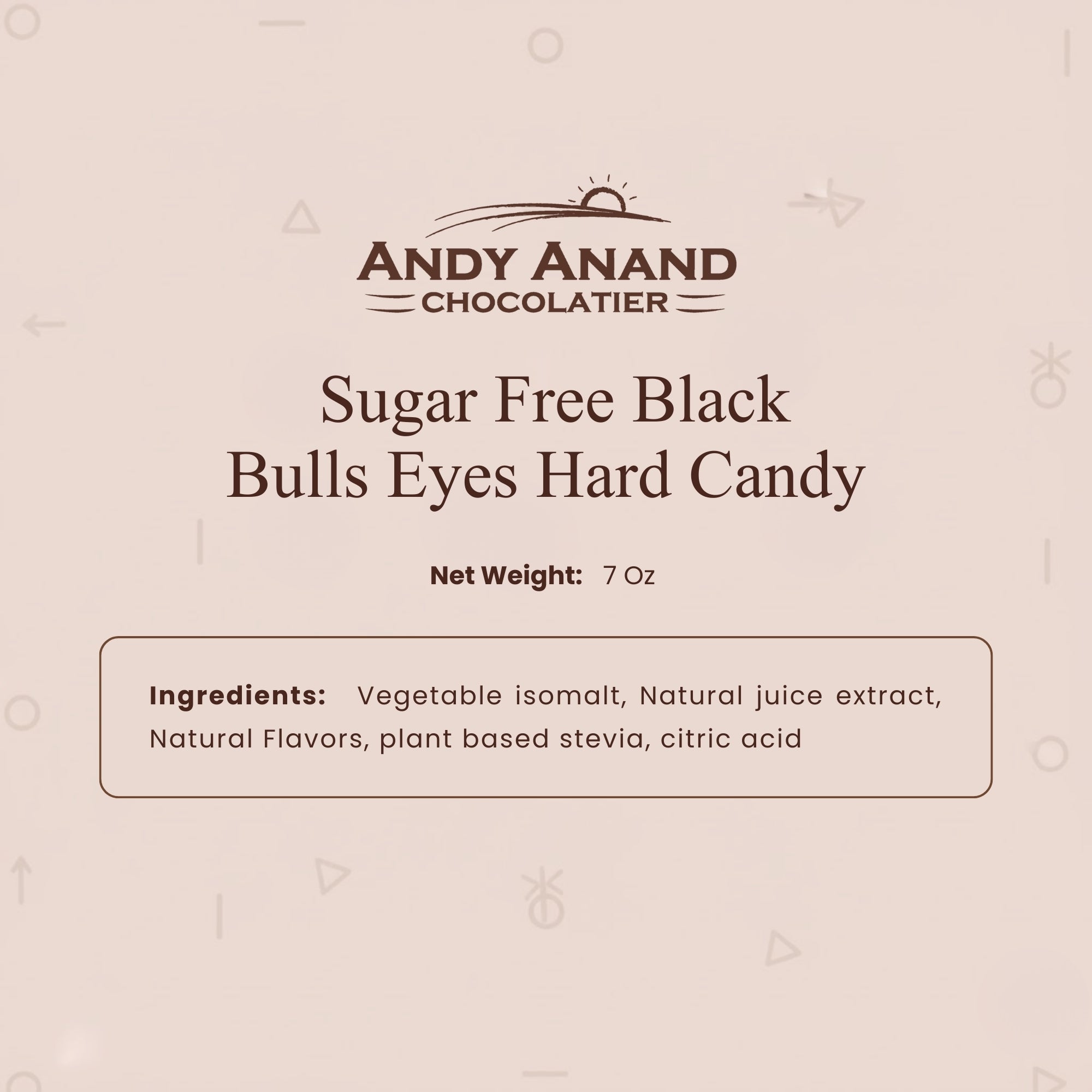 Andy Anand Sugar Free Black Bulls Eyes Hard Candy Boiled in Copper Kettle for that unique taste, Flown from Europe 25 Pieces - Sugar & Aspartame Free - Naturally Flavored & Sweetened - Non-GMO, Gluten Free, Keto & Diabetic Friendly