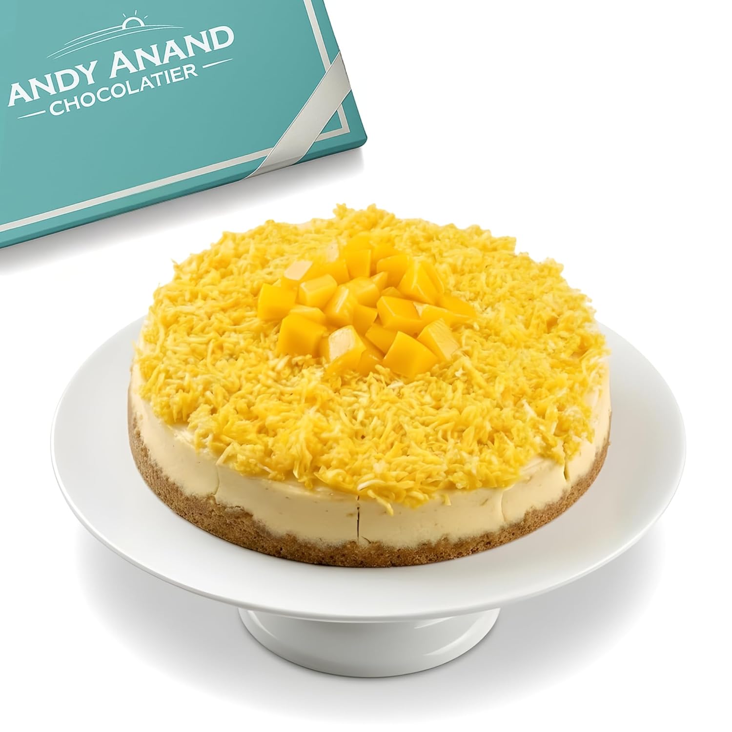 Andyanand Food & Beverages > Desserts & Sweets > Cakes > Sugar-Free Cheesecakes Andy Anand Sugar-Free Coconut Mango Cheesecake, 9-Inch, 2.6 lb – Tropical Flavors, Keto & Diabetic-Friendly, California Cream Cheese Gift Sugar-Free Coconut Mango Cheesecake | Ships Nationwide