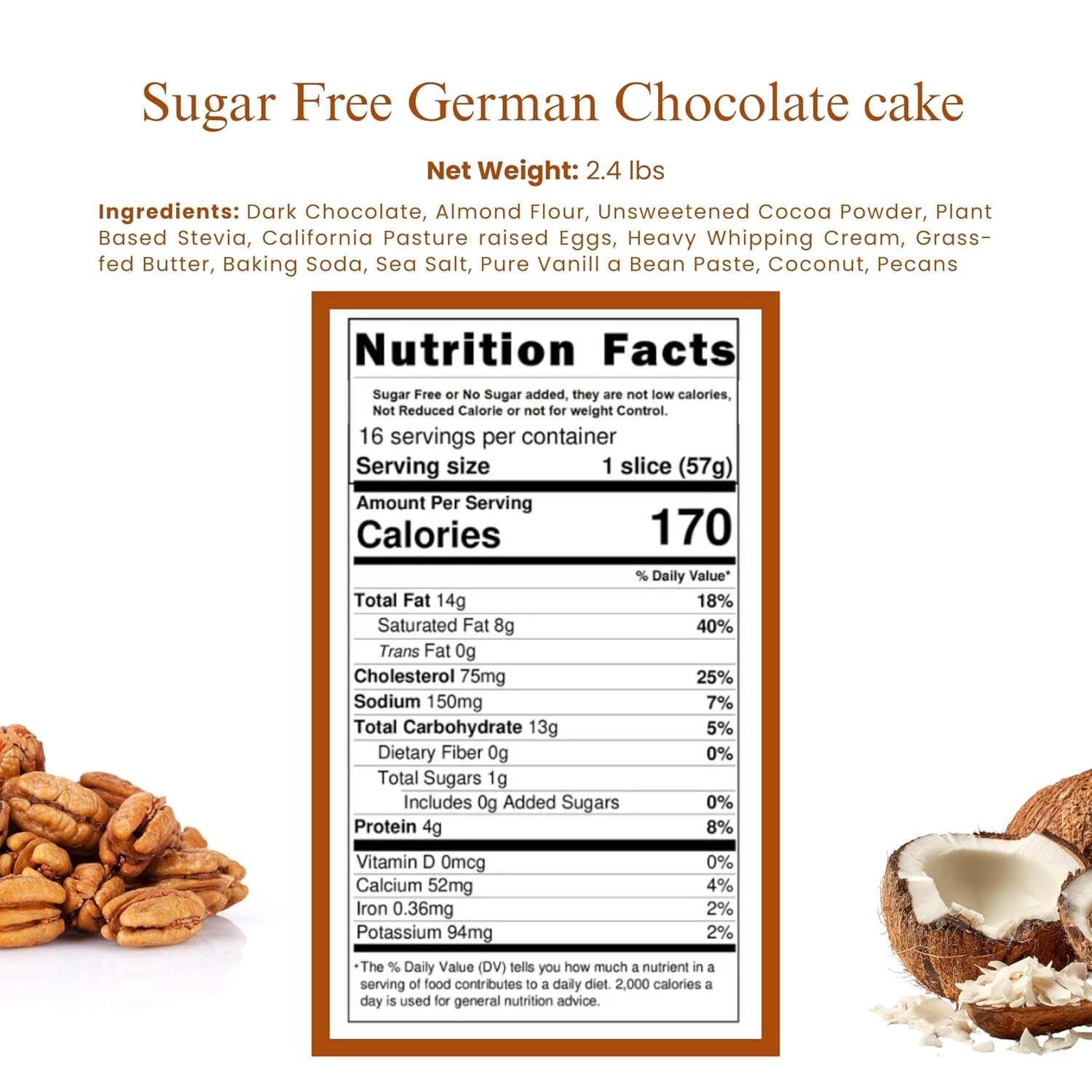 Andyanand Food & Beverages > Desserts & Sweets > Cakes > Sugar-Free Cakes Andy Anand Sugar-Free German Chocolate Cake, 2.4 lb – Belgian Cocoa, Coconut-Pecan Filling, Keto & Diabetic-Friendly Birthday Gift Box Sugar-Free German Chocolate Cake | Keto & Diabetic-Friendly