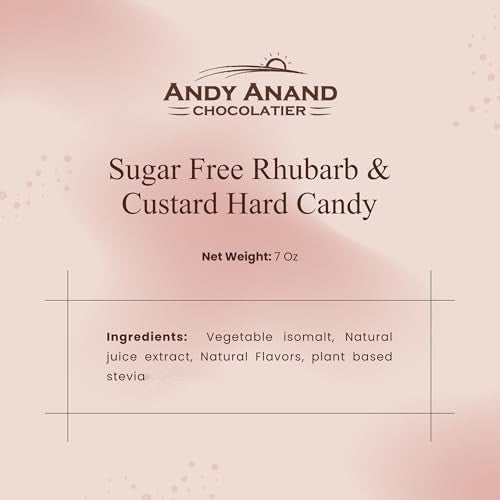 Andy Anand Sugar Free Rhubarb and Custard Hard Candy – Copper Kettle Boiled, Aspartame Free, Non-GMO, Gluten Free, Keto, 25 Pc