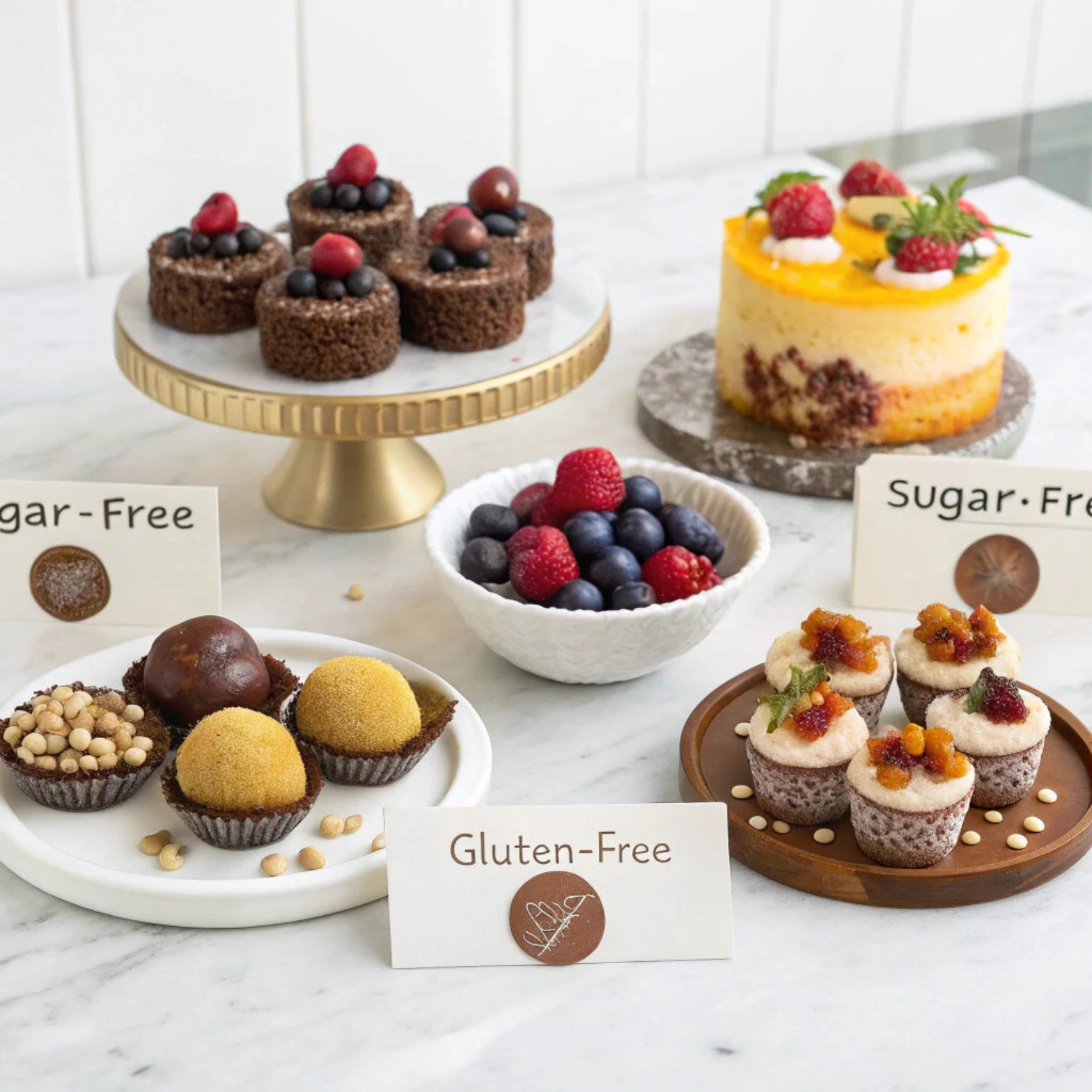 Andy Anand Christmas treats, assorted gluten-free and sugar-free desserts, are displayed perfectly for any celebration.