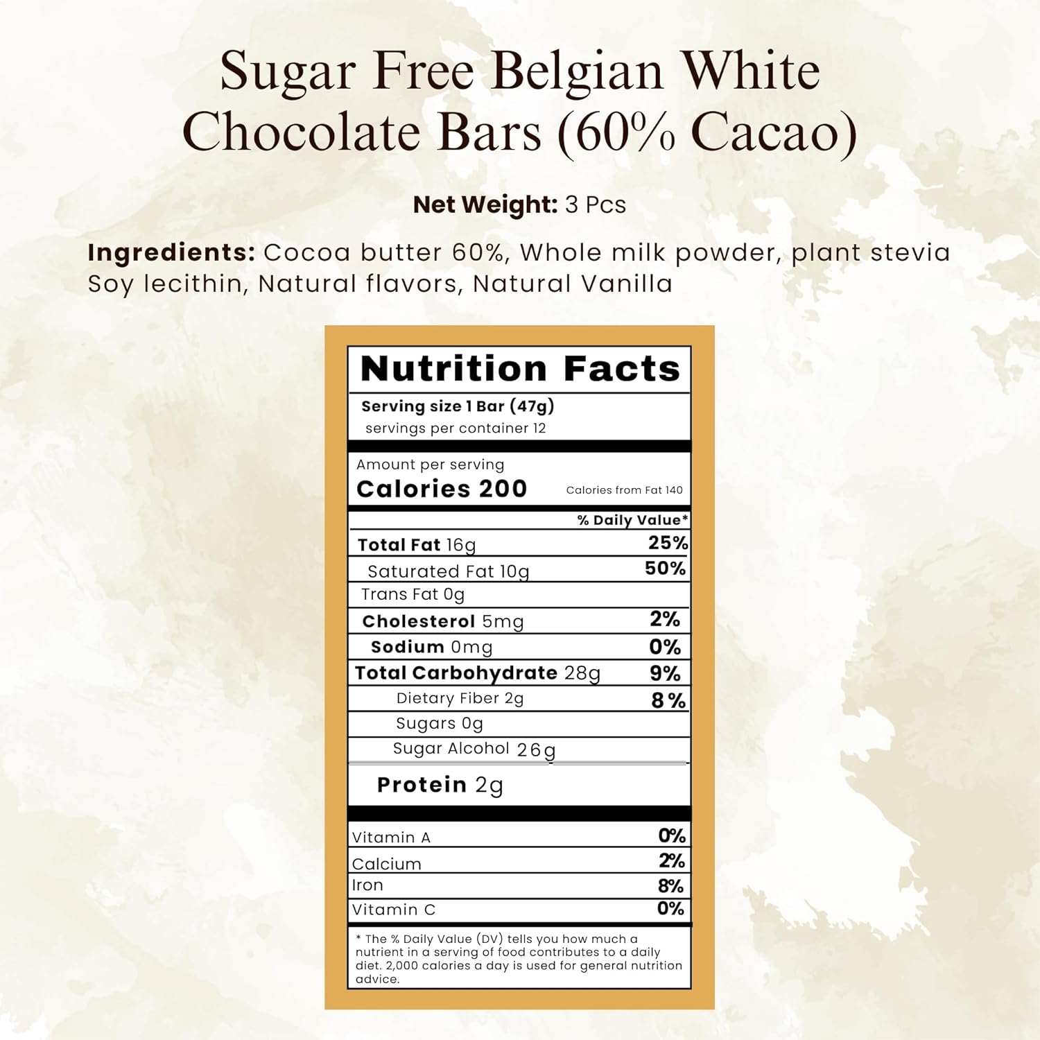 Sugar Free Belgian White Chocolate Bars online purchase