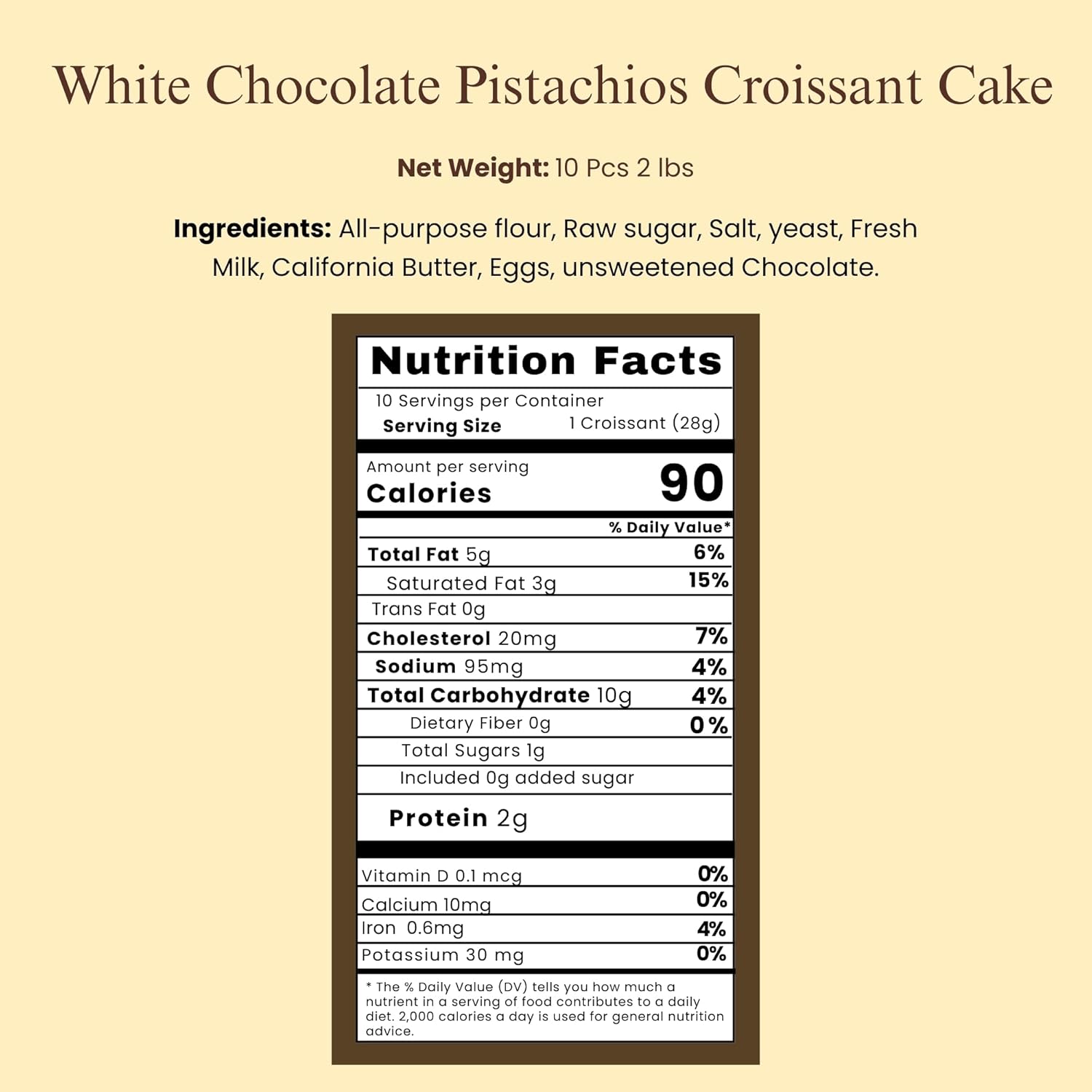 Andy Anand Chocolates Food & Beverages > Desserts & Sweets > Cakes > Sugar-Free Cakes Andy Anand White Chocolate Pistachio Croissant Cake, 10 pc, 2 lb – Hand-Rolled French Butter Croissants, Gourmet Birthday Gift Box White Chocolate Pistachio Croissants 10 pc | Nationwide