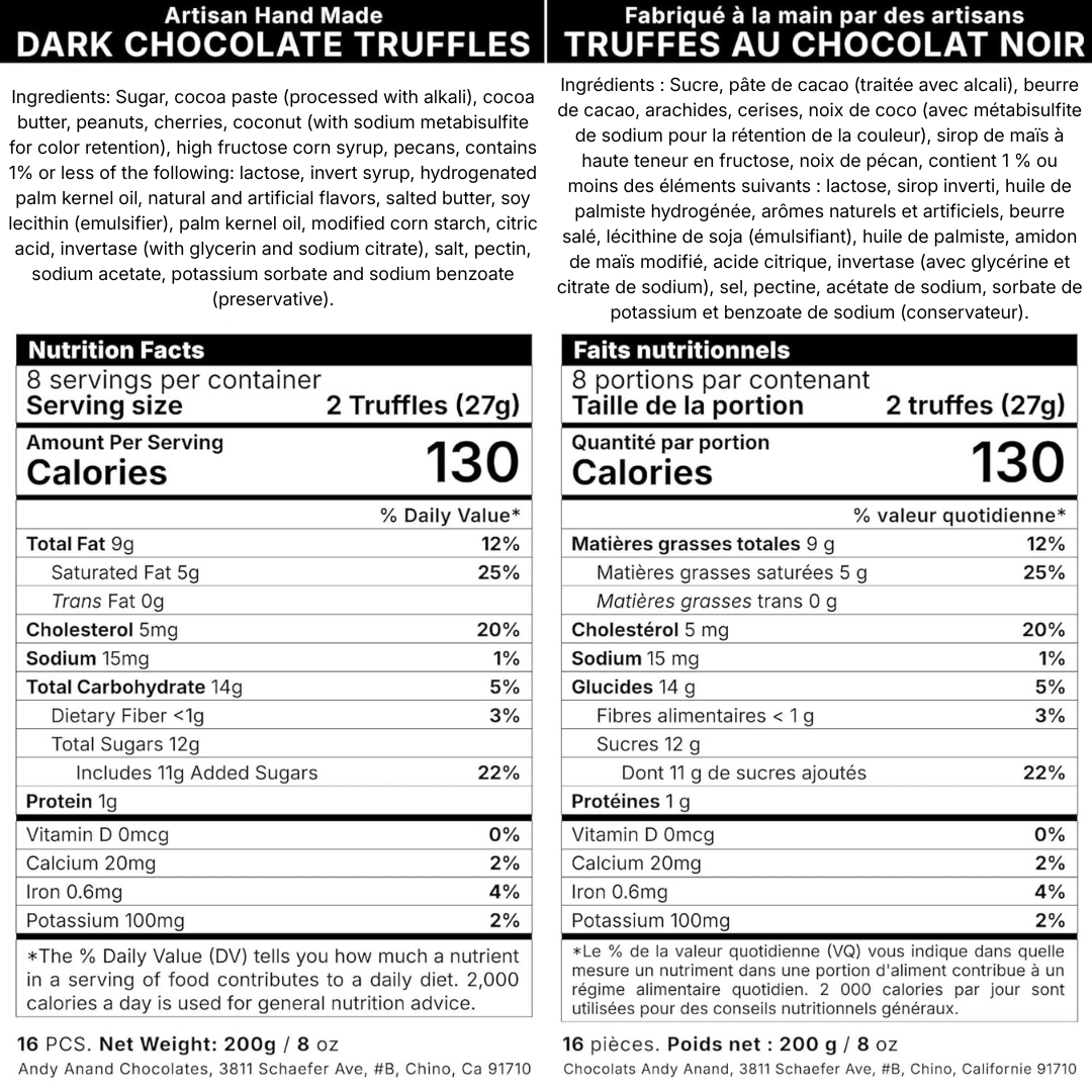 Andy Anand Chocolatier Gluten Free Belgian Dark Chocolate Truffles Gift Box - All-Natural Champagne, Rum, Amaretto, & Black Forest Flavors, Dark Chocolate Liqueur Center Filled Truffles (16 Pcs, 8 Oz)
