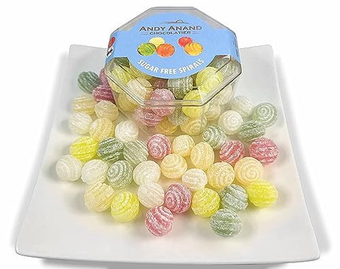 Andy Anand 110 Pc Sugar-Free Hard Candy Spirals. Sweetened With Stevia. The Assortment Contains Five Flavors, Made in Spain (7 Oz) - Andyanand
