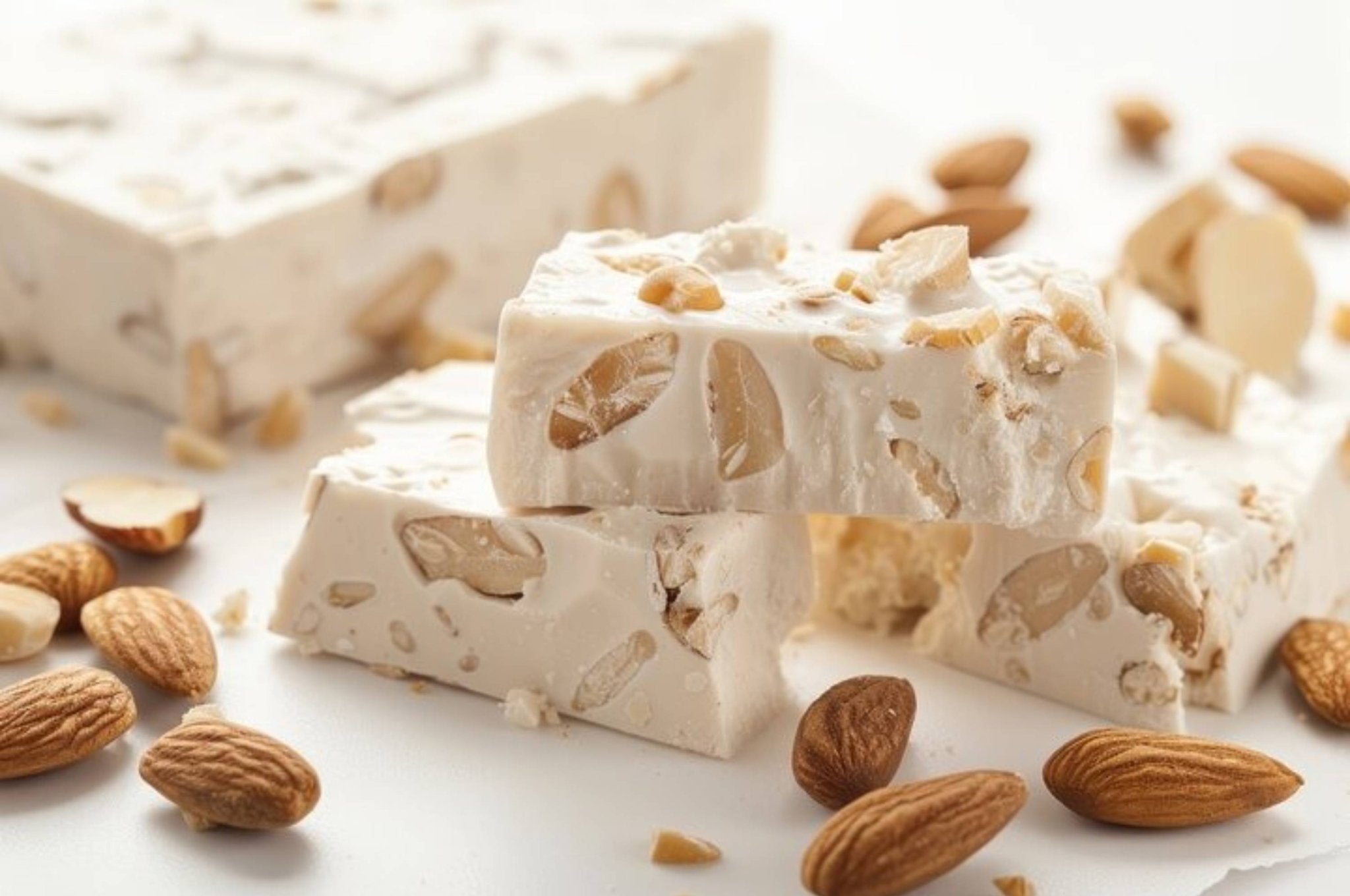 Sugar Free Almond Nougat Delectable sugar-free roasted almond soft nougat brittle from the renowned Andy Anand Chocolates, all-natural and artisanal products, a sweet and satisfying treat. Andy Anand Chocolates, All Products, Products, Sugar Free Brittle, Soft Brittle Nougat, Brittle / Turron.