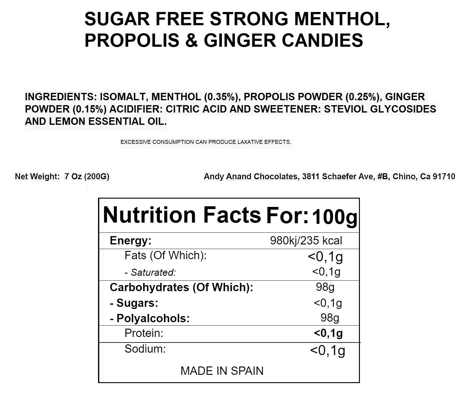 Sugar Free Ginger Menthol Candy Andy Anand 60 Pc Sugar-Free Ginger Menthol Propolis Candy with lemon essential oil, 4 powerful ingredients 7 oz - Andyanand
