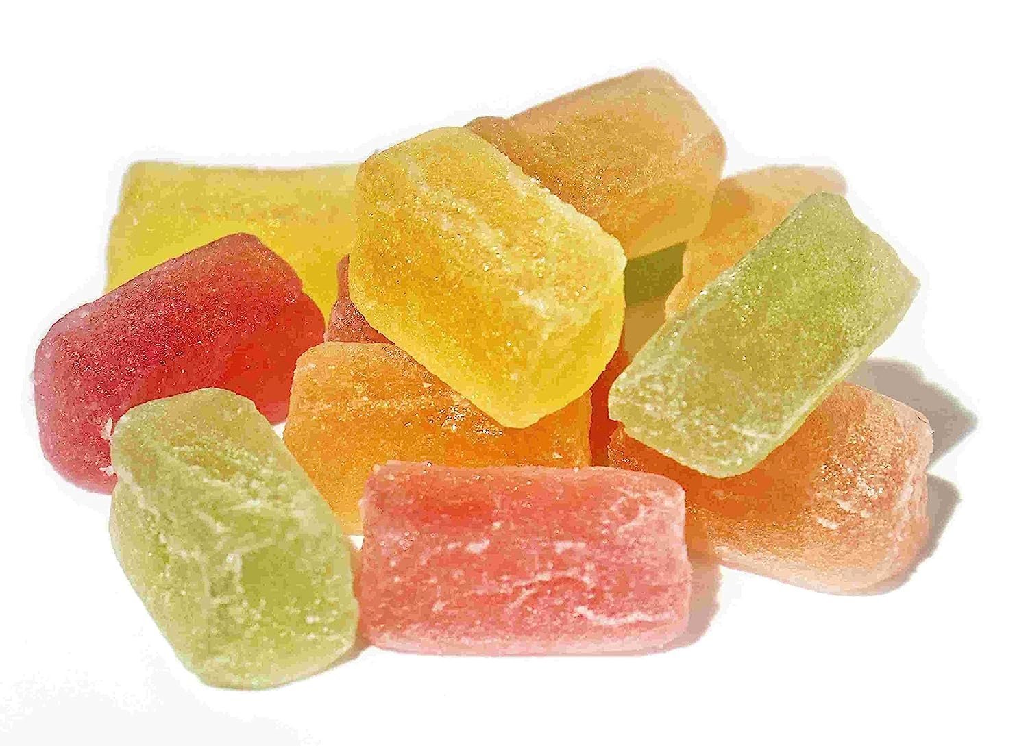 Assorted colorful sugar free gummies made with agar agar and sweetened with stevia in rectangular shapes