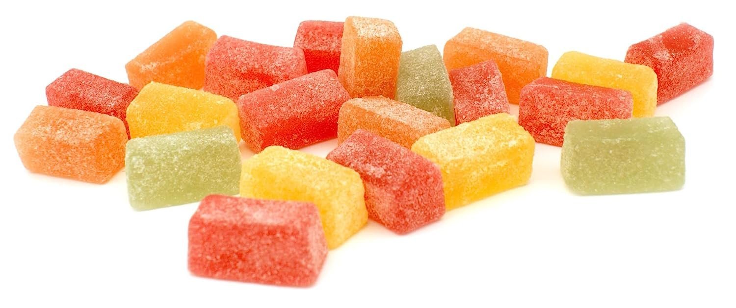 Assorted colorful sugar free gummies made with agar agar and stevia, vegan and gluten free candy pieces