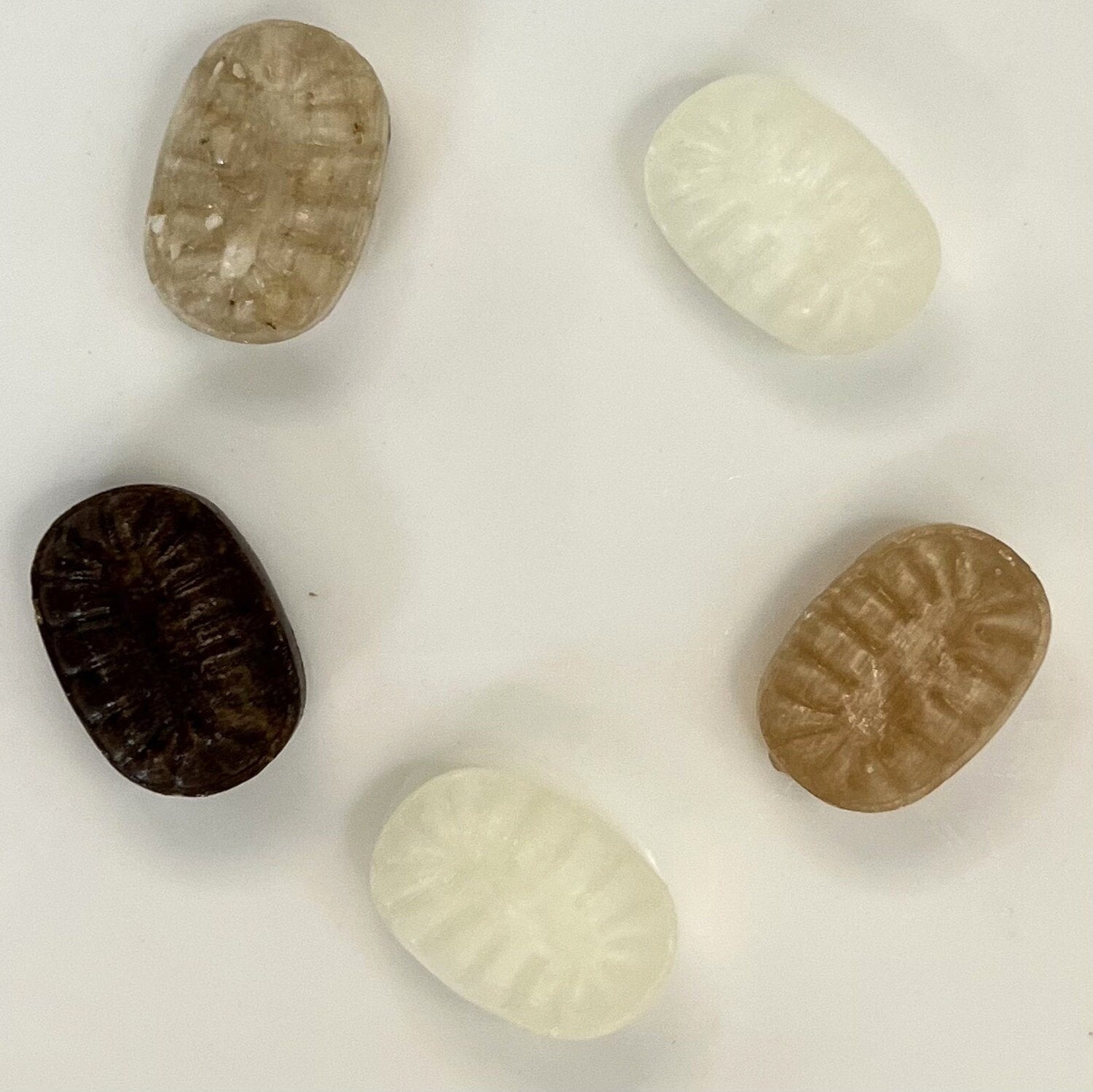 Sugar Free Hard Candy Assorted in various flavors including ginger, coffee, toasted sesame, strong menthol, and propolis, displayed on a white background. Andy Anand Chocolates, All Products, Products, Sugar Free Candy