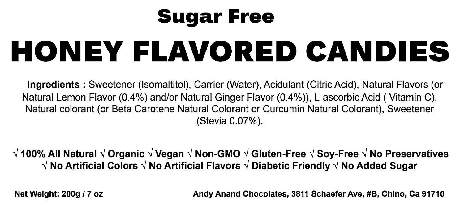 Andy Anand Chocolates Food & Beverages > Desserts & Sweets > Sugar Free Candy Andy Anand Sugar-Free Honey Ginger Candy with Propolis & Vitamin C, 70 pc, 7 oz – Functional European, Keto & Diabetic-Friendly Gift Box SF Honey Ginger Candy with Propolis 70 pc