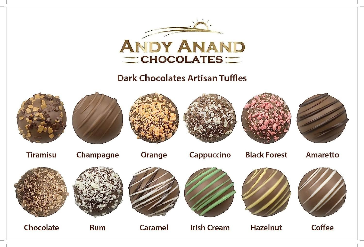 Dark Chocolate Truffles Decadent assortment of handcrafted dark chocolate truffles, expertly blended with premium ingredients for an indulgent flavor experience. Andy Anand Chocolates, All Products, Products, Chocolate Truffles- Free 2nd Day Air