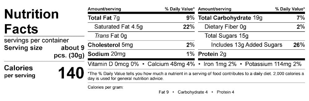 Andy Anand Belgian chocolate mint chip malt balls, 1 lb, nutritional facts page with logo.