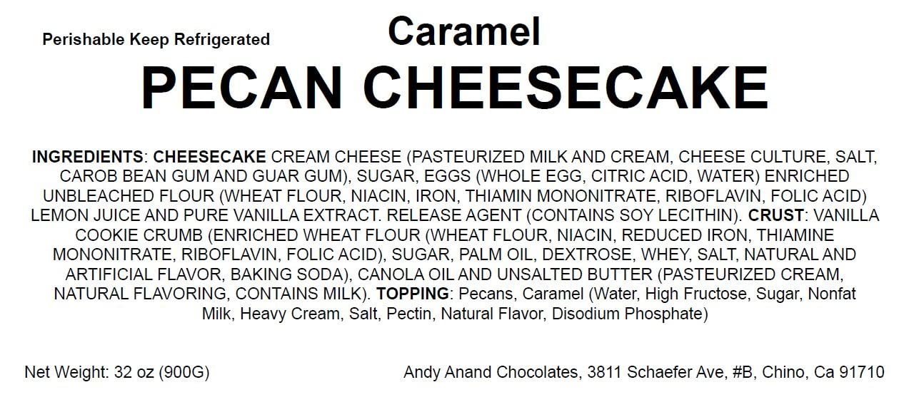 Andy Anand Chocolates Food & Beverages > Desserts & Sweets > Bakery > Cheesecake Andy Anand Caramel Pecan Cheesecake, 9-Inch, 2.8 lb – Freshly Baked, Real California Cream Cheese, No Preservatives, Birthday & Holiday Gift Caramel Pecan Cheesecake 9 inch 2.8 lb | Nationwide