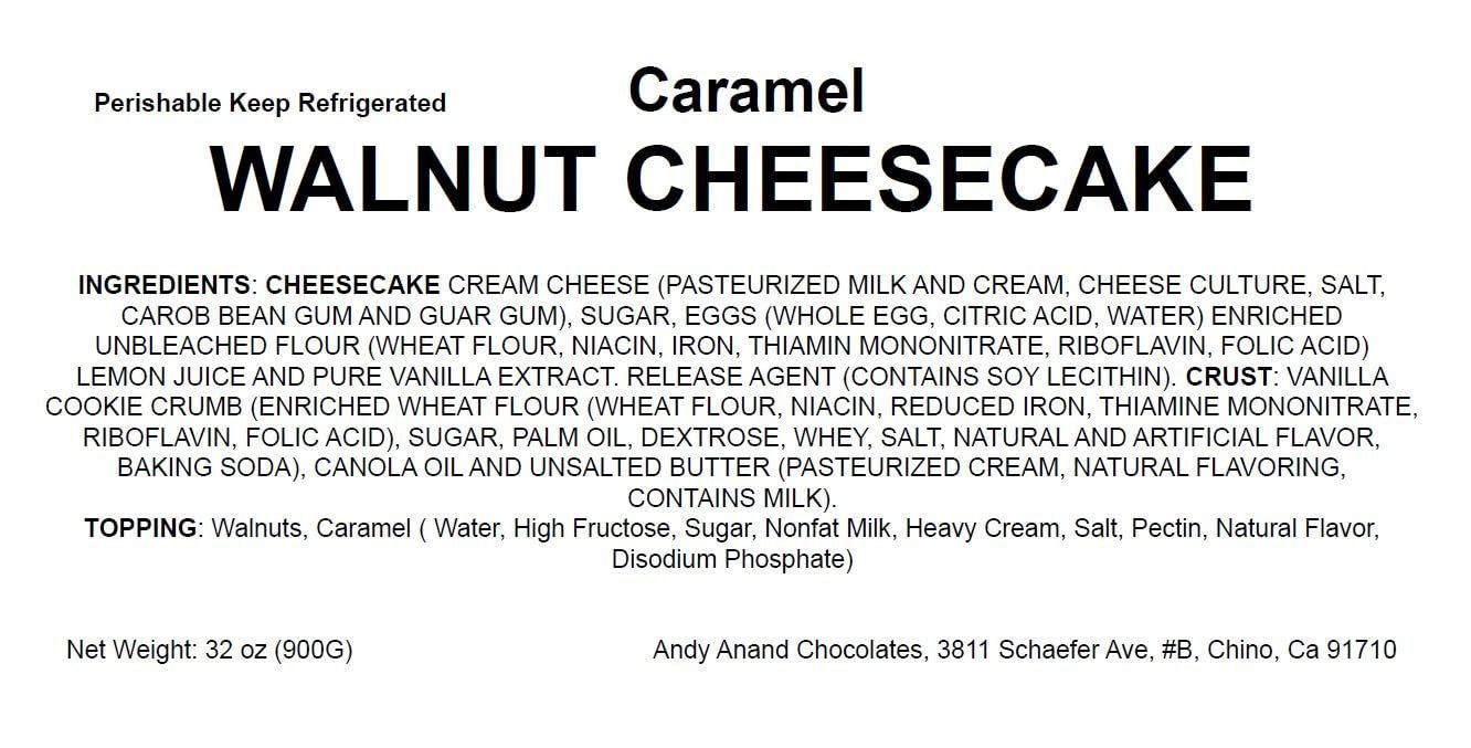 Andy Anand Chocolates Food & Beverages > Desserts & Sweets > Bakery > Cheesecake Andy Anand Caramel Walnut Cheesecake, 9-Inch, 2 lb – Freshly Baked NY-Style, Rich Caramel & Walnuts, Real Cream Cheese, Birthday Gift Box Caramel Walnut Cheesecake 9 inch | Nationwide