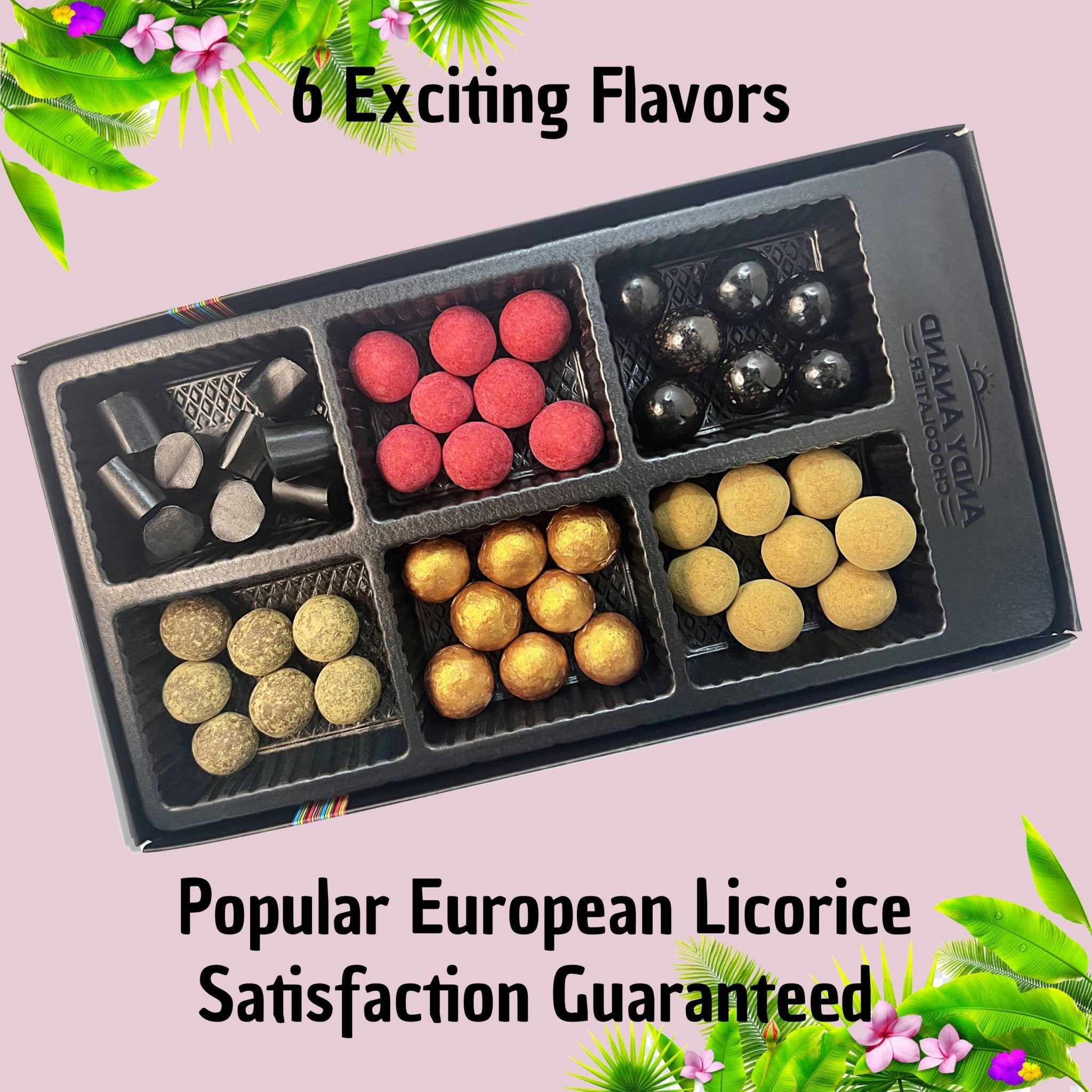 Andy Anand Chocolates Food & Beverages > Desserts & Sweets > Chocolate Andy Anand Chocolate Covered Gourmet Licorice, 6 Flavors, 10.5 oz – Made in Denmark, European Collection, Birthday & Holiday Gift Box Danish Licorice Gift Box 6 Combinations | Nationwide