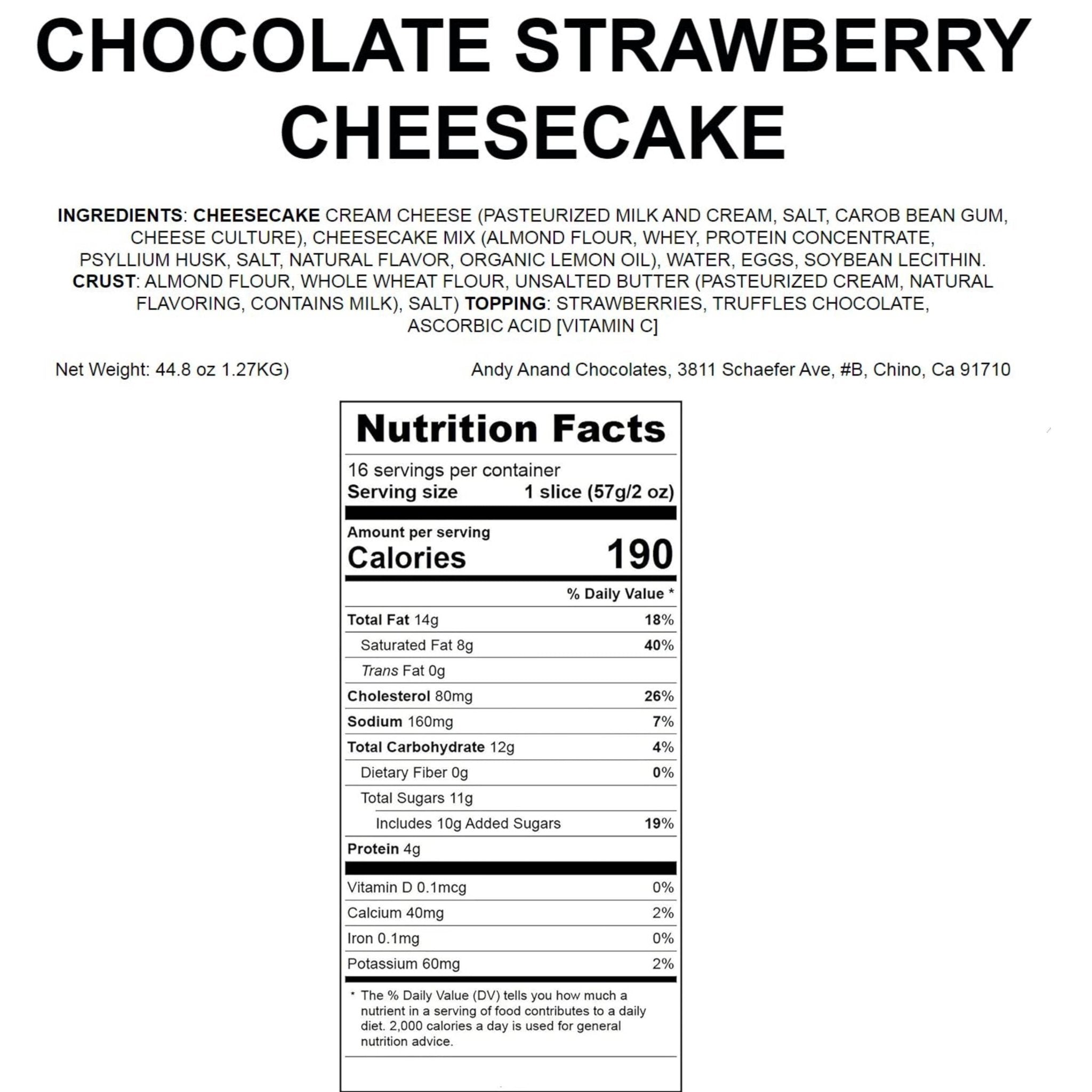 Andy Anand Chocolates Food & Beverages > Desserts & Sweets > Bakery > Cheesecake Andy Anand Chocolate Strawberry Cheesecake, 9-Inch, 2.8 lb – Real Chocolate Truffles, California Cream Cheese, No Preservatives Gift Box Chocolate Strawberry Cheesecake 9 inch | Nationwide