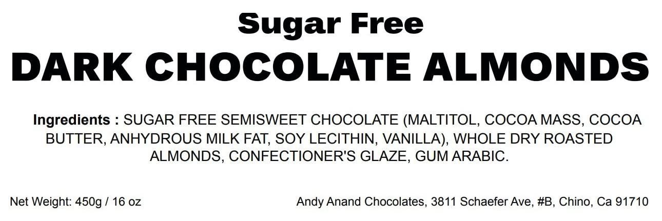 Delectable sugar-free dark chocolate-coated almonds, crafted with care by Andy Anand Chocolates. A delicious, vegan-friendly treat without added sugar. Enjoy the rich, indulgent flavors of these premium, all-natural chocolates. Andy Anand Chocolates, All Products, Products, Sugar Free Dark Chocolates.