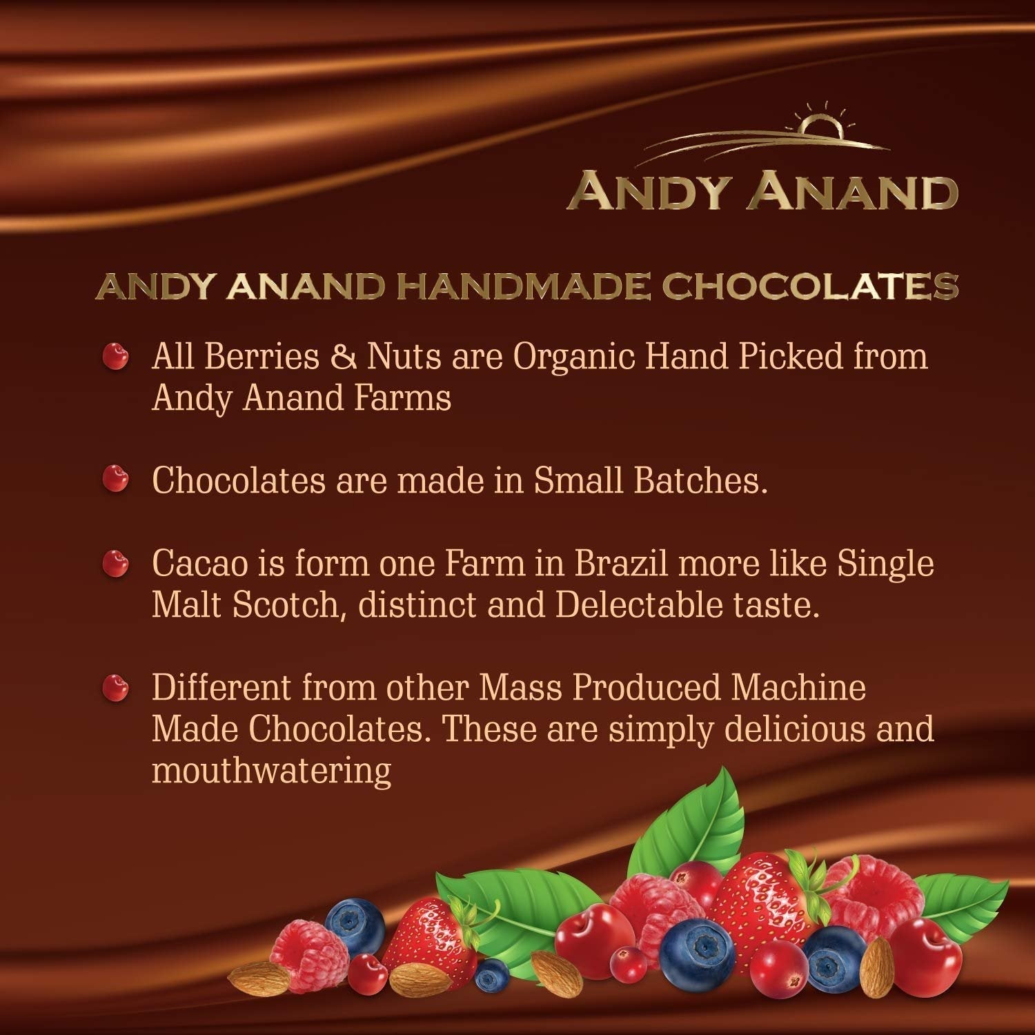 Dark Chocolate Coffee Espresso Beans part of the gourmet confections from Andy Anand Chocolates, all products.