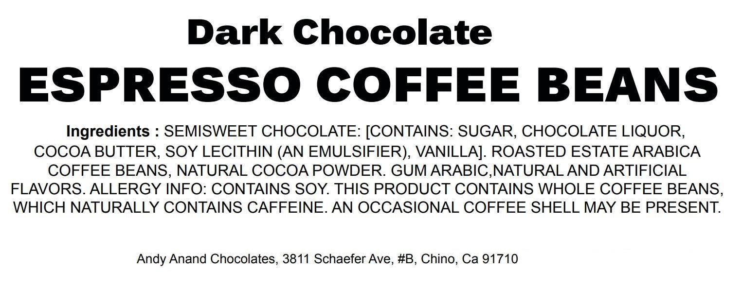 Andy Anand Chocolates Food & Beverages > Desserts & Sweets > Chocolate Andy Anand Dark Chocolate Covered Coffee Espresso Beans, 1 lb – Gourmet Gift Box for Men & Women, Birthday, Valentine's & Christmas Holiday Vegan Dark Chocolate Espresso Beans 1 lb | Nationwide
