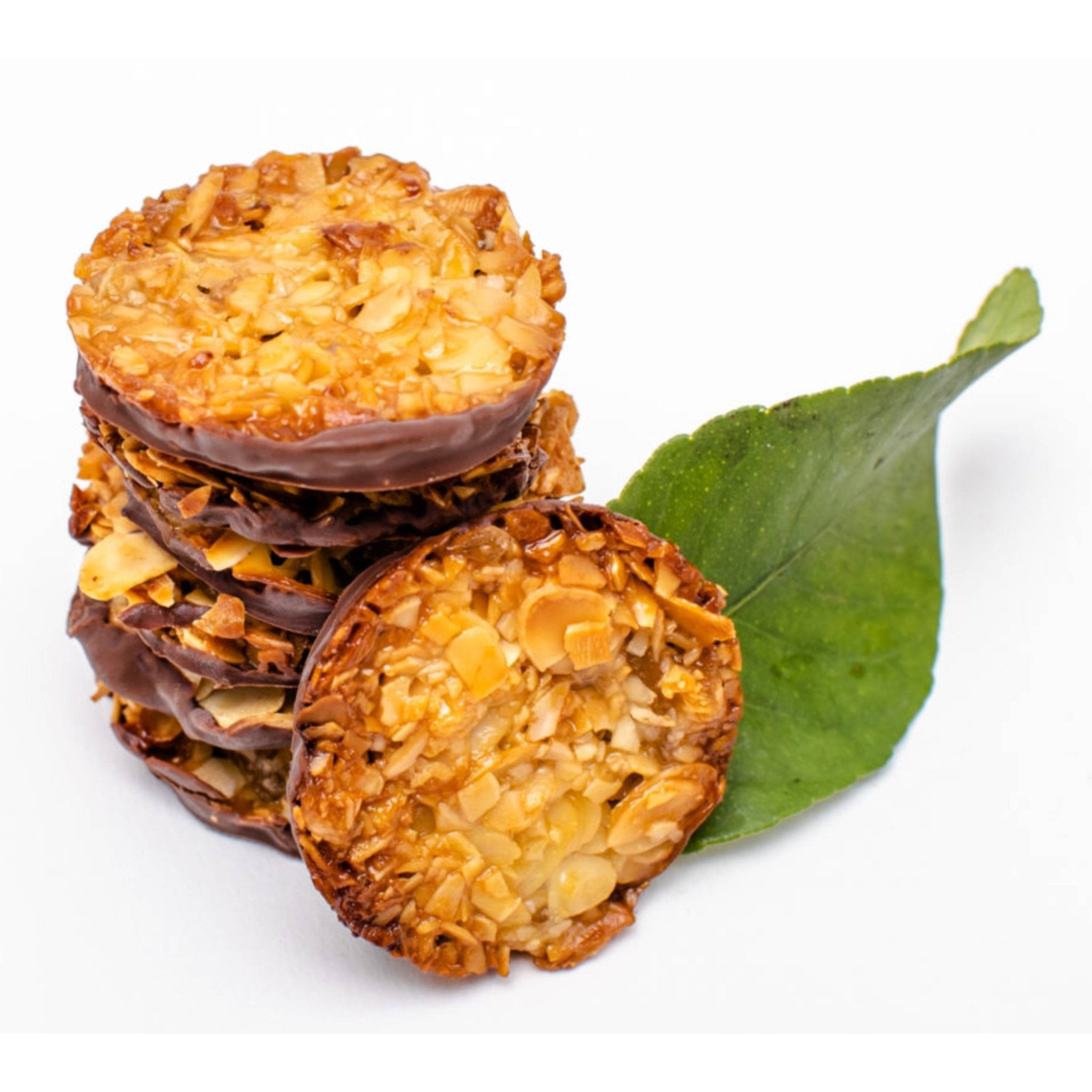 Andy Anand Chocolates Food & Beverages > Desserts & Sweets > Chocolate Andy Anand Dark Chocolate Florentine Biscuit Cookies, Orange & Almond, 24 pc – Imported from France, Gourmet Birthday & Holiday Gift Box Florentine Biscuit Cookies 24 pc | French, Nationwide