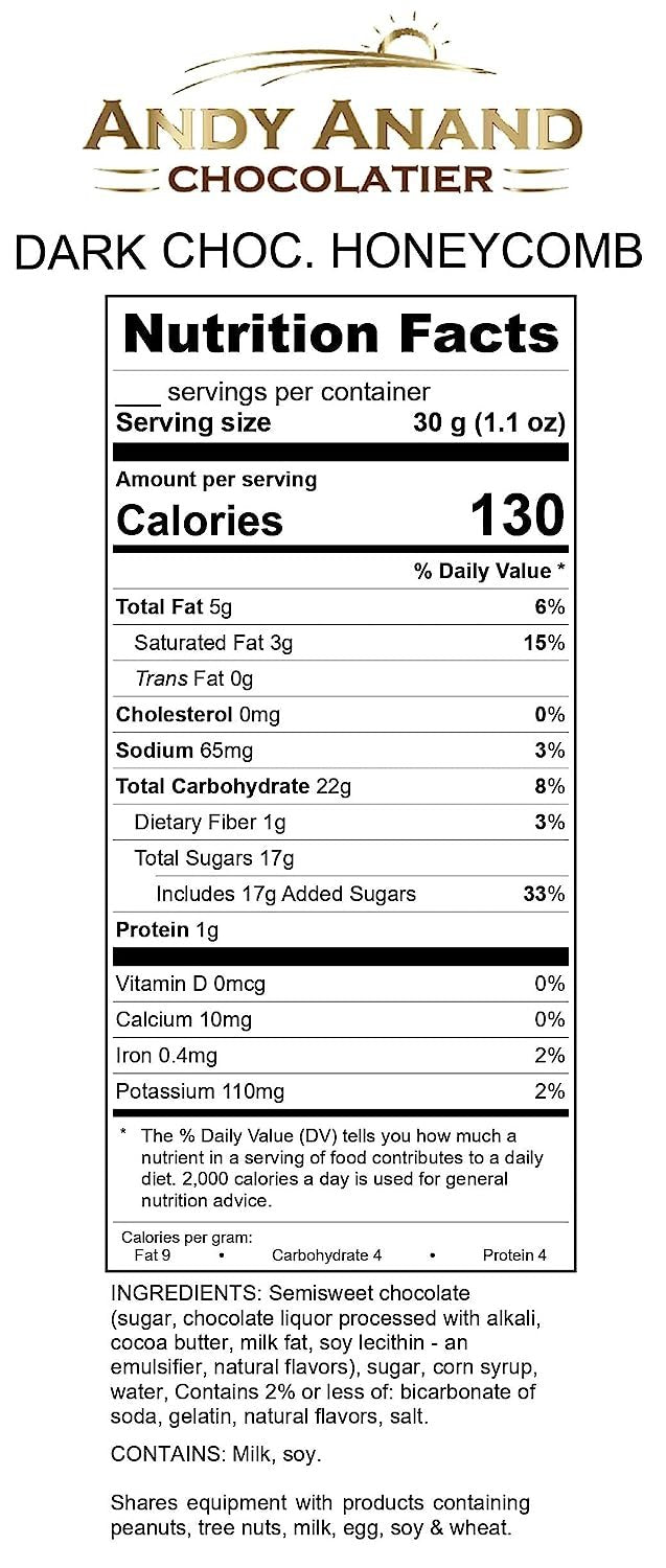 Andy Anand Honeycomb Dark Chocolate 1 lbs with rich dark chocolate and crisp honeycomb in a gift box