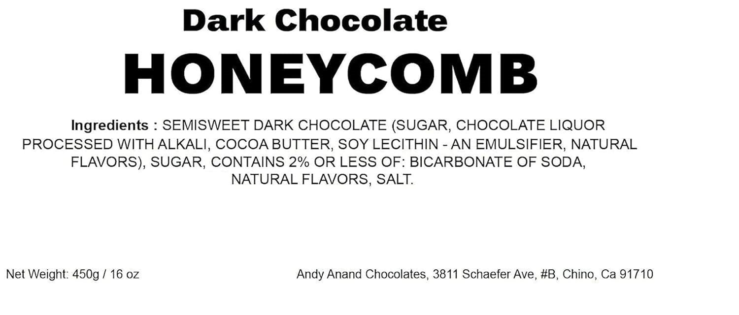 Andy Anand Honeycomb Dark Chocolate bar with semisweet dark chocolate and crisp honeycomb, 1 lb gift box package