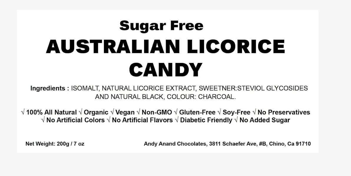 Delicious Sugar Free Australian Licorice Hard Candy bursting with flavor and an irresistible taste. Crafted with care using high-quality ingredients. Guilt-free indulgence for the health-conscious. Andy Anand Chocolates, All Products, Products, Sugar Free Candy.