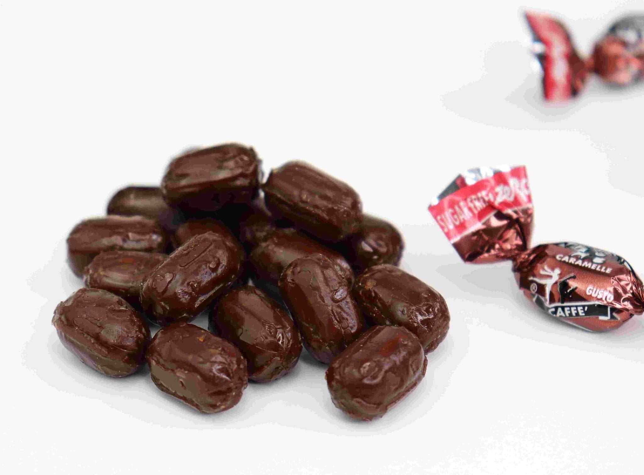 Sugar Free Espresso Coffee Candy A pile of delicious dark chocolate-covered coffee candies, sweetened with natural Stevia for a guilt-free indulgence. Andy Anand Chocolates, All Products, Products, Sugar Free Candy