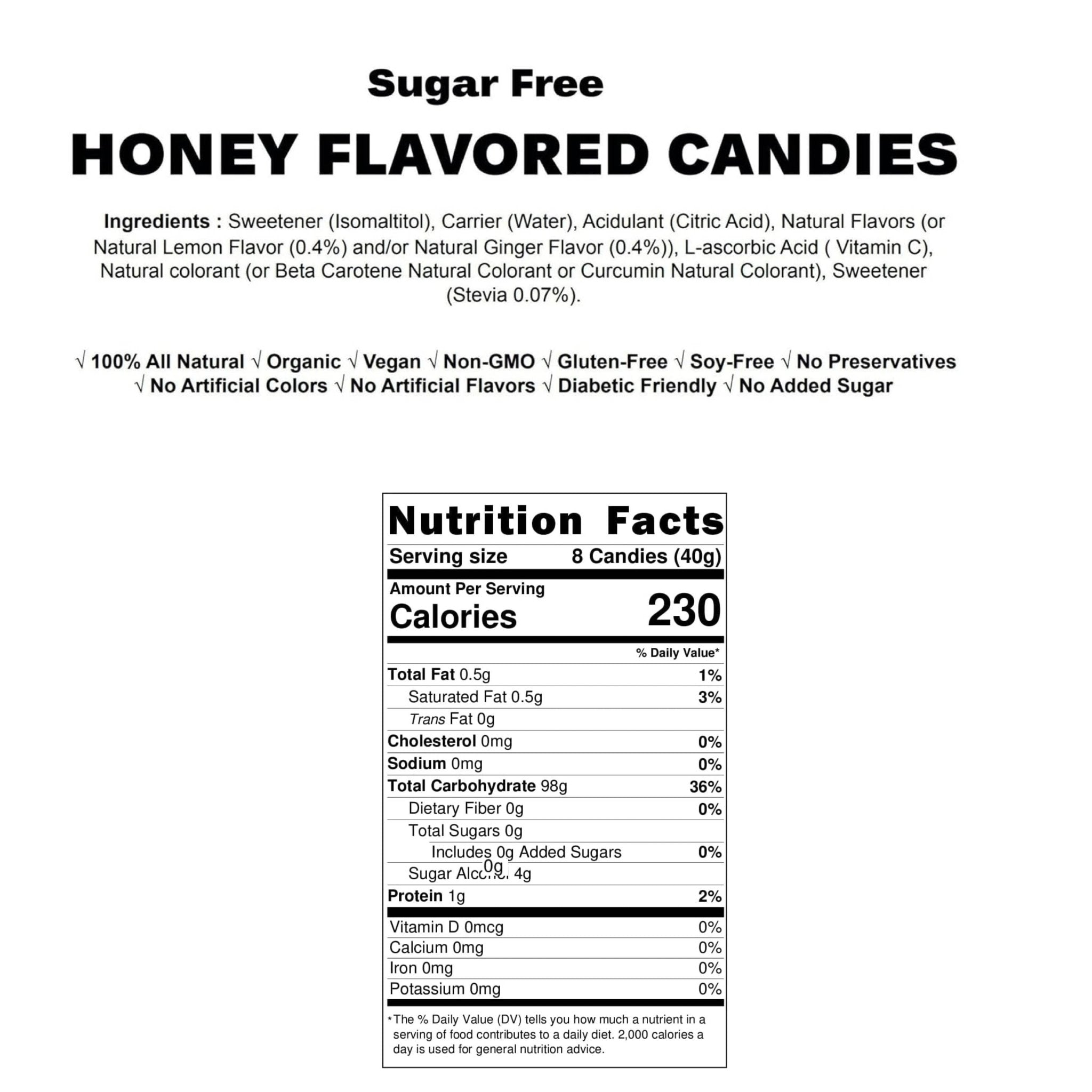 Sugar Free Honey Candy with vitamins, rich in flavor, keto and diabetic-friendly, natural, organic, vegan, non-GMO, gluten-free, soy-free, no preservatives, no artificial colors or flavors. Andy Anand Chocolates, All Products, Products.
