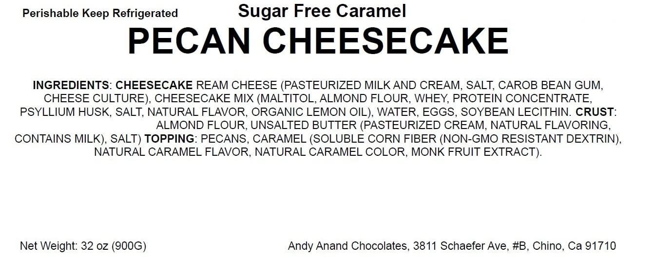 Andy Anand Chocolates Food & Beverages > Desserts & Sweets > Cakes > Gluten Free > Sugar-Free Cheesecakes Andy Anand Sugar-Free & Gluten-Free Caramel Pecan Cheesecake, 9-Inch – Diabetic-Friendly, Rich Cream Cheese, Handmade, Birthday Gift Box Sugar-Free Gluten-Free Caramel Pecan Cheesecake