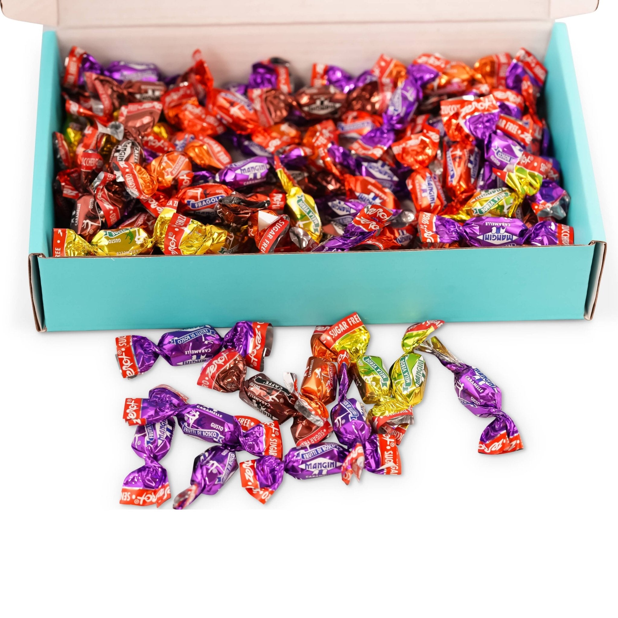 Assortment of colorful sugar-free fruit-flavored hard candies in a gift box. Andy Anand Chocolates, All Products,Products,Italian Delicacies imported from Italy,Sugar Free Candy