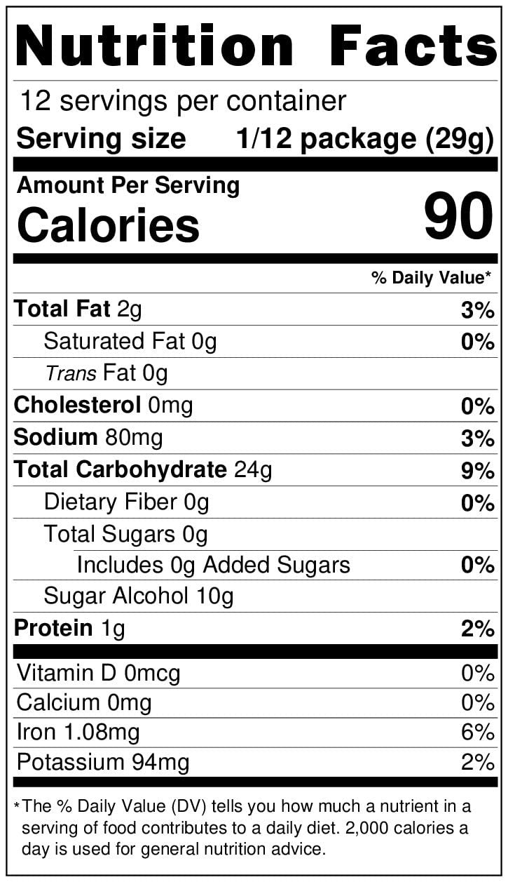 Nutrition facts label for Andy Anand Delicious Sugar Free Chocolate Strawberry Cake showing 90 calories per serving with 0 added sugars and 10g sugar alcohol per 29g serving.