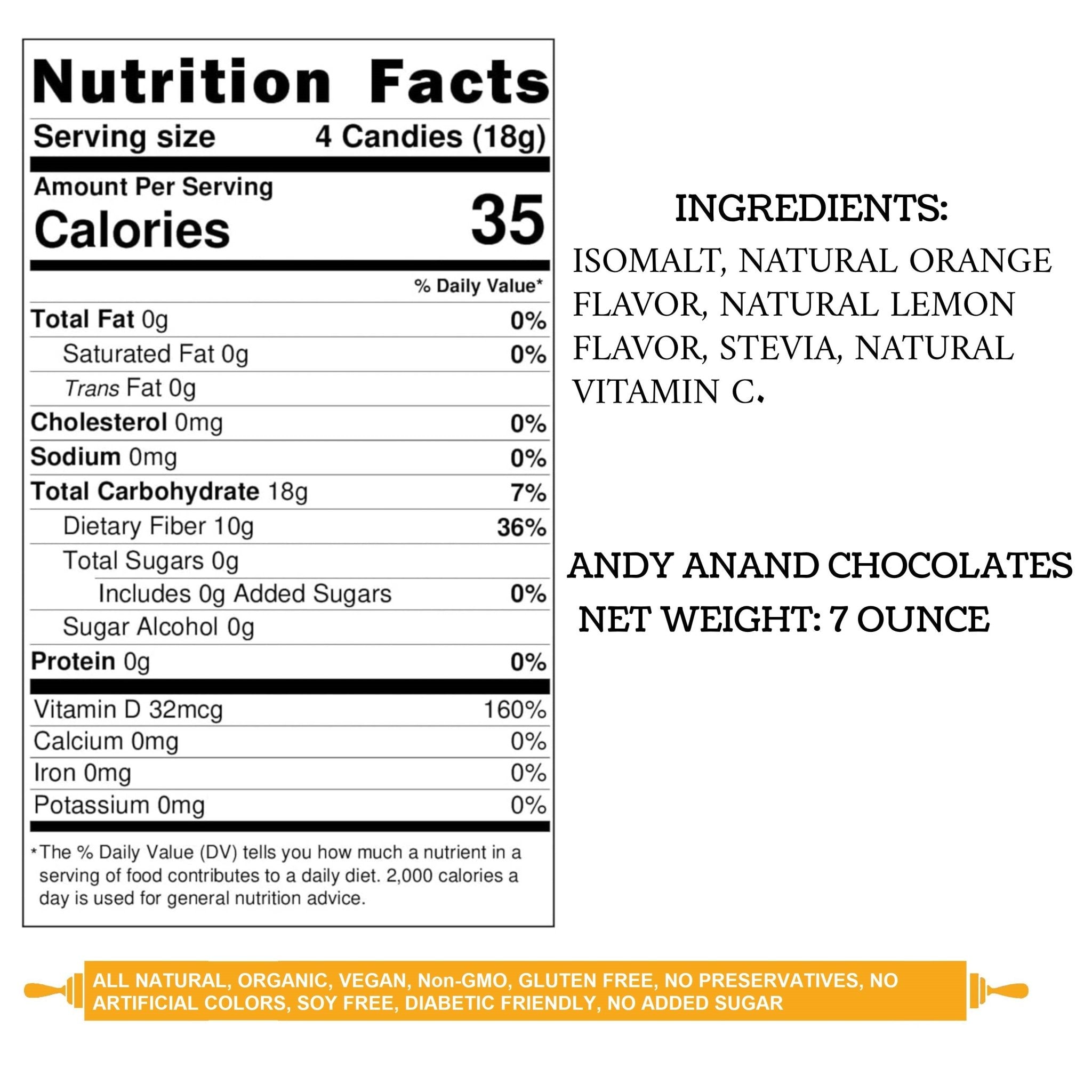 Andy Anand Chocolates Food & Beverages > Desserts & Sweets > Sugar Free Candy Andy Anand Sugar-Free Orange & Lemon Hard Candy, 7 oz – European Imported, Stevia Sweetened, Keto & Diabetic-Friendly Gourmet Snack Gift Box Sugar-Free Orange Lemon Candy 7 oz | Nationwide