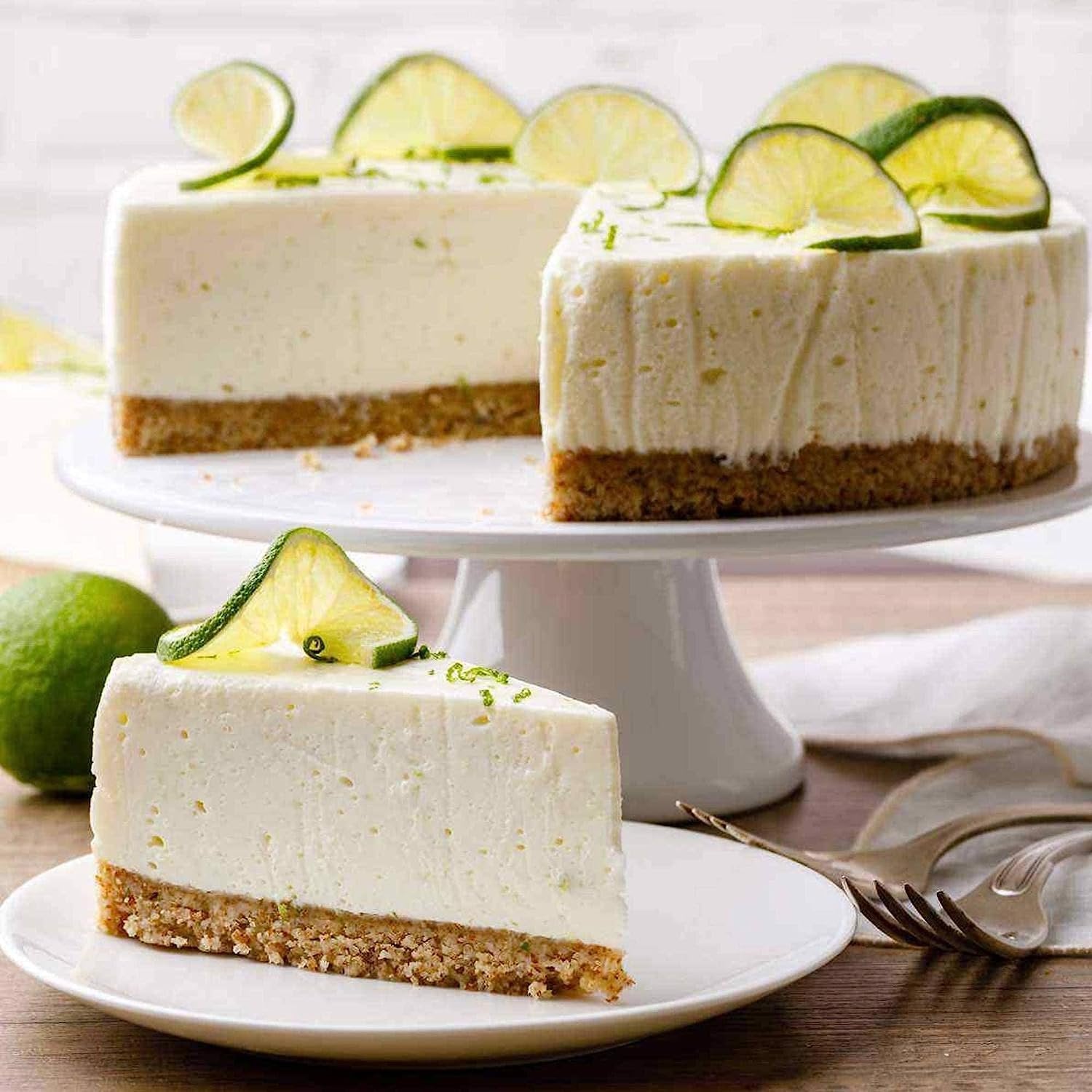 Sugar-free key lime cheesecake with creamy texture and fresh lime garnish, freshly baked and preservative-free, 2 lbs perfect for celebrations and dessert lovers.
