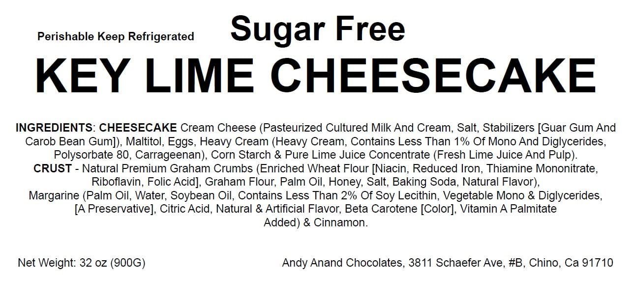 Andy Anand Chocolates Food & Beverages > Desserts & Sweets > Cakes > Sugar-Free Cheesecakes Andy Anand Sugar-Free Key Lime Cheesecake, 9-Inch, 2 lb – No Sugar Added, Diabetic-Friendly, Real California Cream Cheese, Holiday Gift Box Sugar-Free Key Lime Cheesecake 2 lb | Nationwide