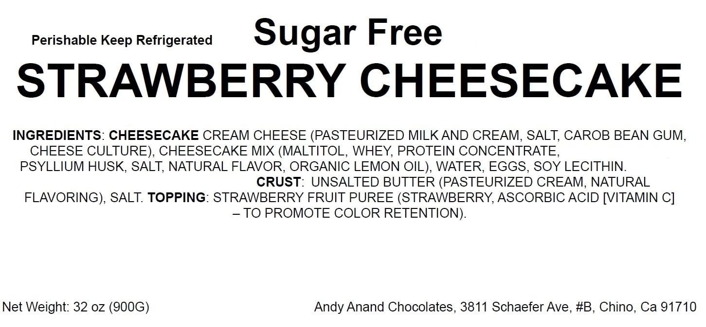 Andy Anand Chocolates Food & Beverages > Desserts & Sweets > Cakes > Gluten Free > Sugar-Free Cheesecakes Andy Anand Sugar-Free & Gluten-Free Strawberry Cheesecake, 9-Inch – Diabetic-Friendly, California Cream Cheese, Birthday & Holiday Gift Box Sugar-Free Gluten-Free Strawberry Cheesecake