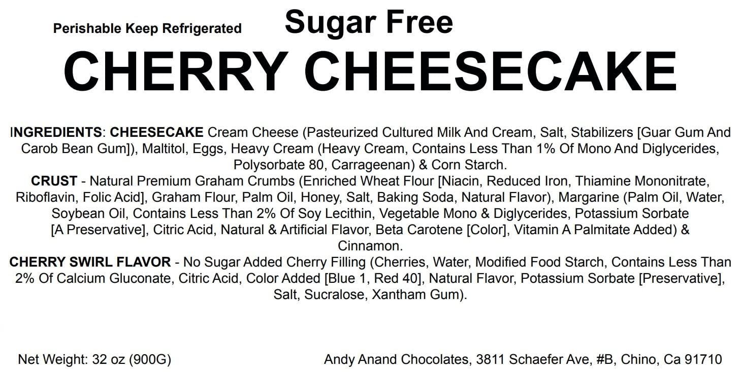 Andy Anand Chocolates Food & Beverages > Desserts & Sweets > Cakes > Sugar-Free Cheesecakes Andy Anand Sugar-Free Cherry Cheesecake, 9-Inch, 3.4 lb – Diabetic-Friendly, Freshly Baked, California Cream Cheese, All-Natural Gift Box Sugar-Free Cherry Cheesecake 3.4 lb | Nationwide