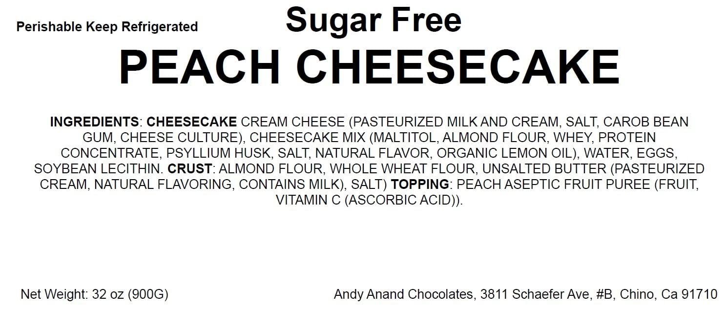Andy Anand Chocolates Food & Beverages > Desserts & Sweets > Cakes > Sugar-Free Cheesecakes Andy Anand Sugar-Free Peach Cheesecake, 9-Inch, 2.6 lb – Diabetic-Friendly, Delicious, Fresh California Cream Cheese, Birthday Gift Box Sugar-Free Peach Cheesecake 2.6 lb | Nationwide